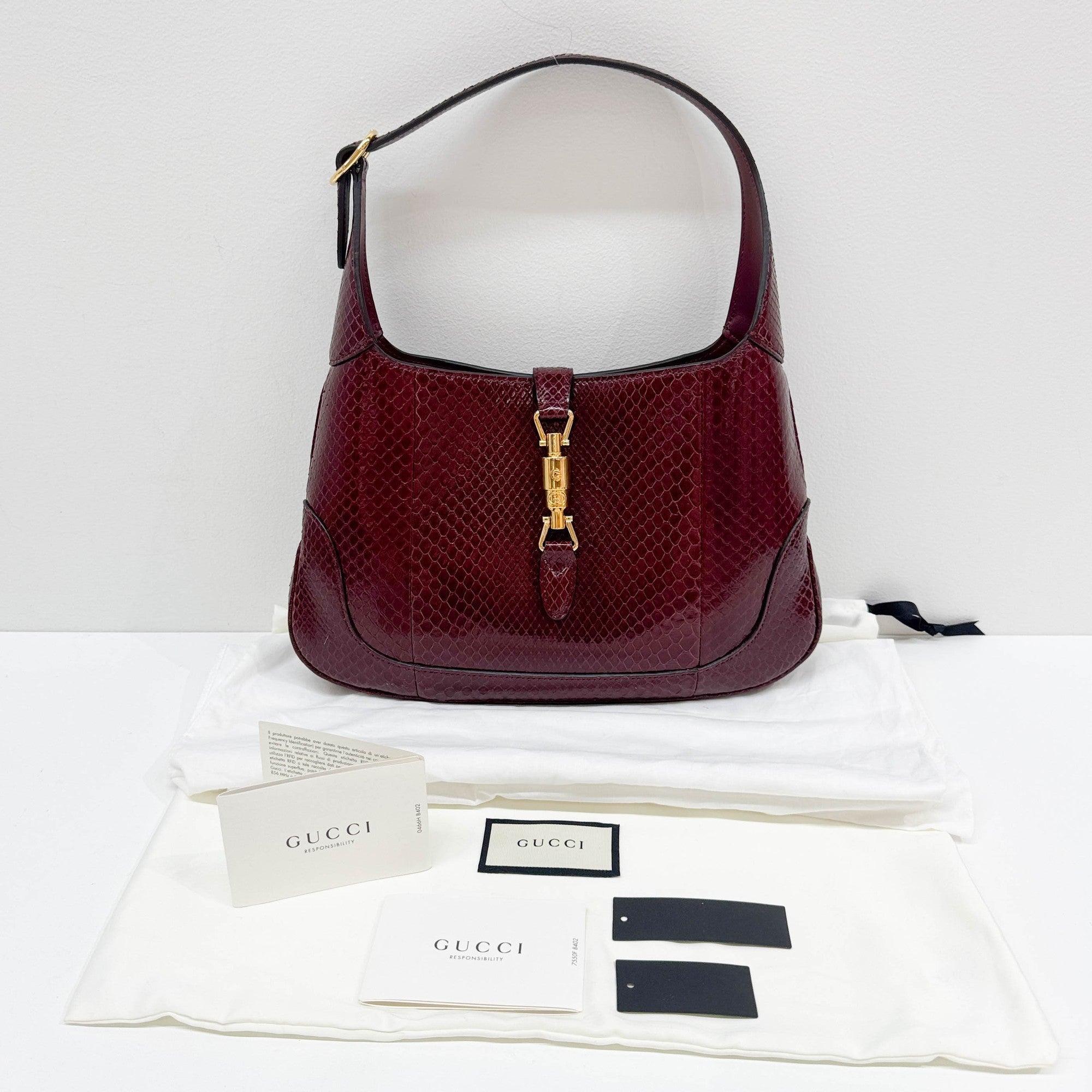 Jackie Burgundy Python Leather Shoulder Bag