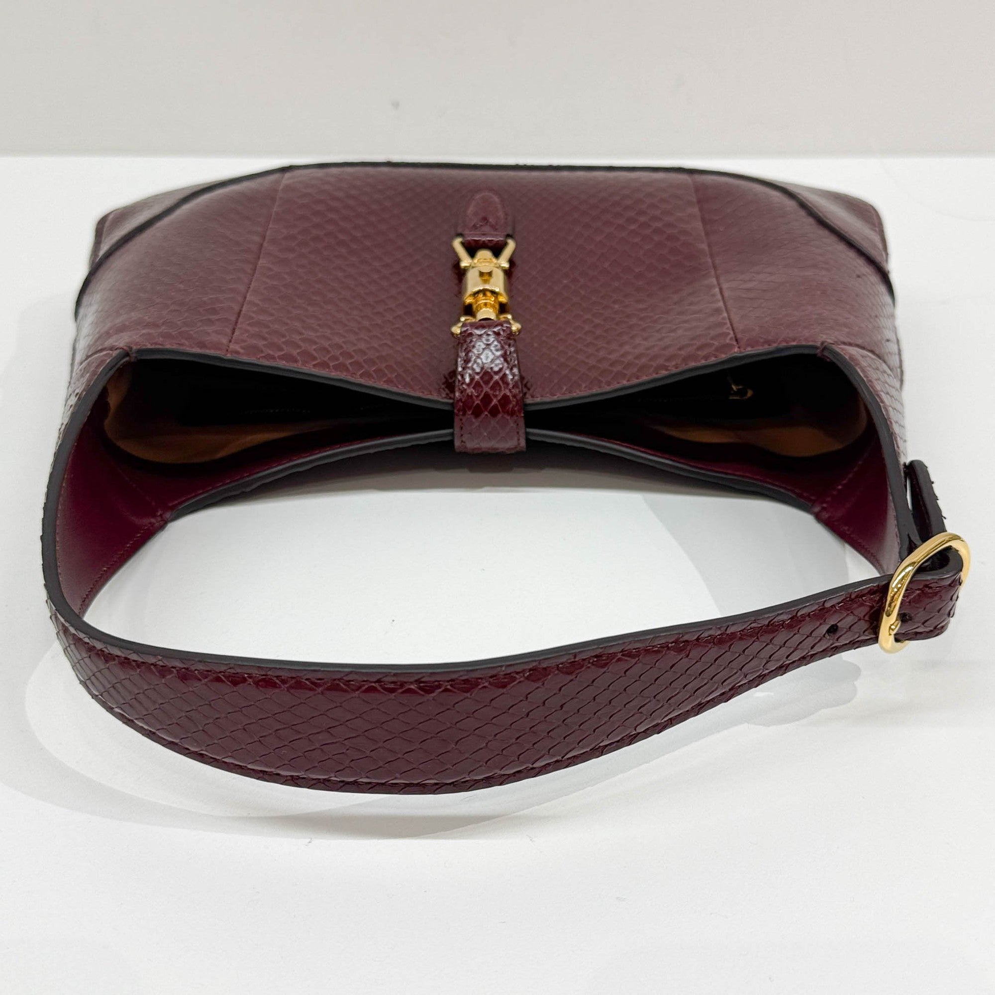 Jackie Burgundy Python Leather Shoulder Bag