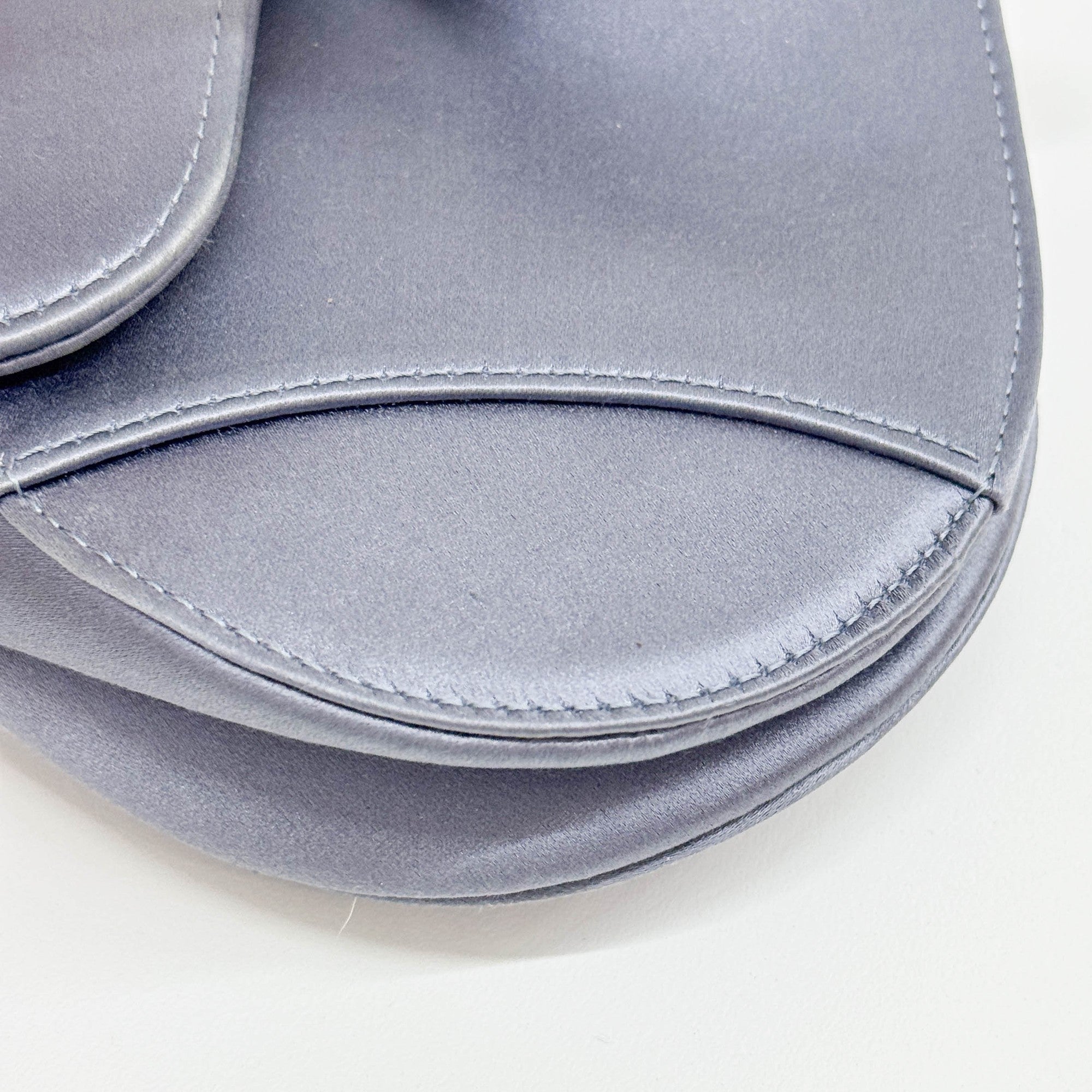 Mini Saddle Crystal Embellished Dusty Blue Satin Shoulder Bag