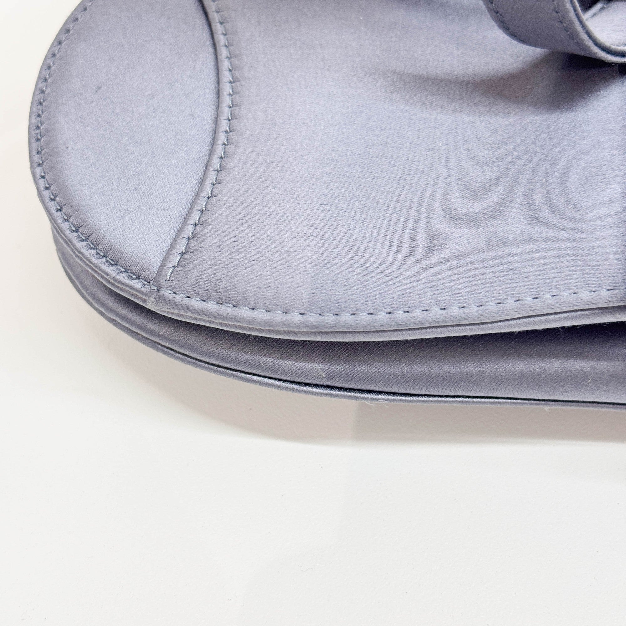 Mini Saddle Crystal Embellished Dusty Blue Satin Shoulder Bag