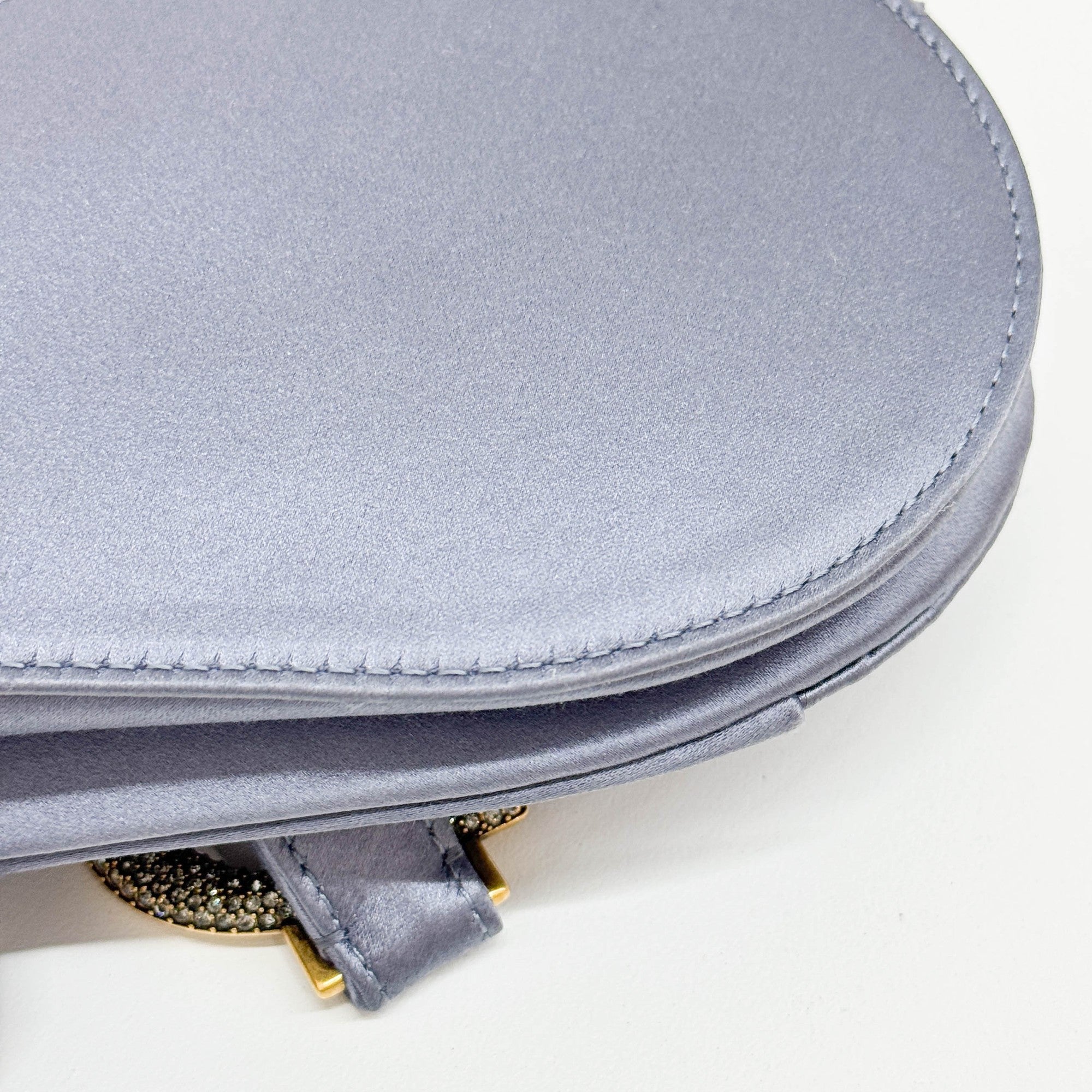 Mini Saddle Crystal Embellished Dusty Blue Satin Shoulder Bag