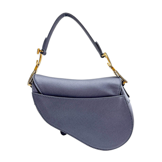 Mini Saddle Crystal Embellished Dusty Blue Satin Shoulder Bag