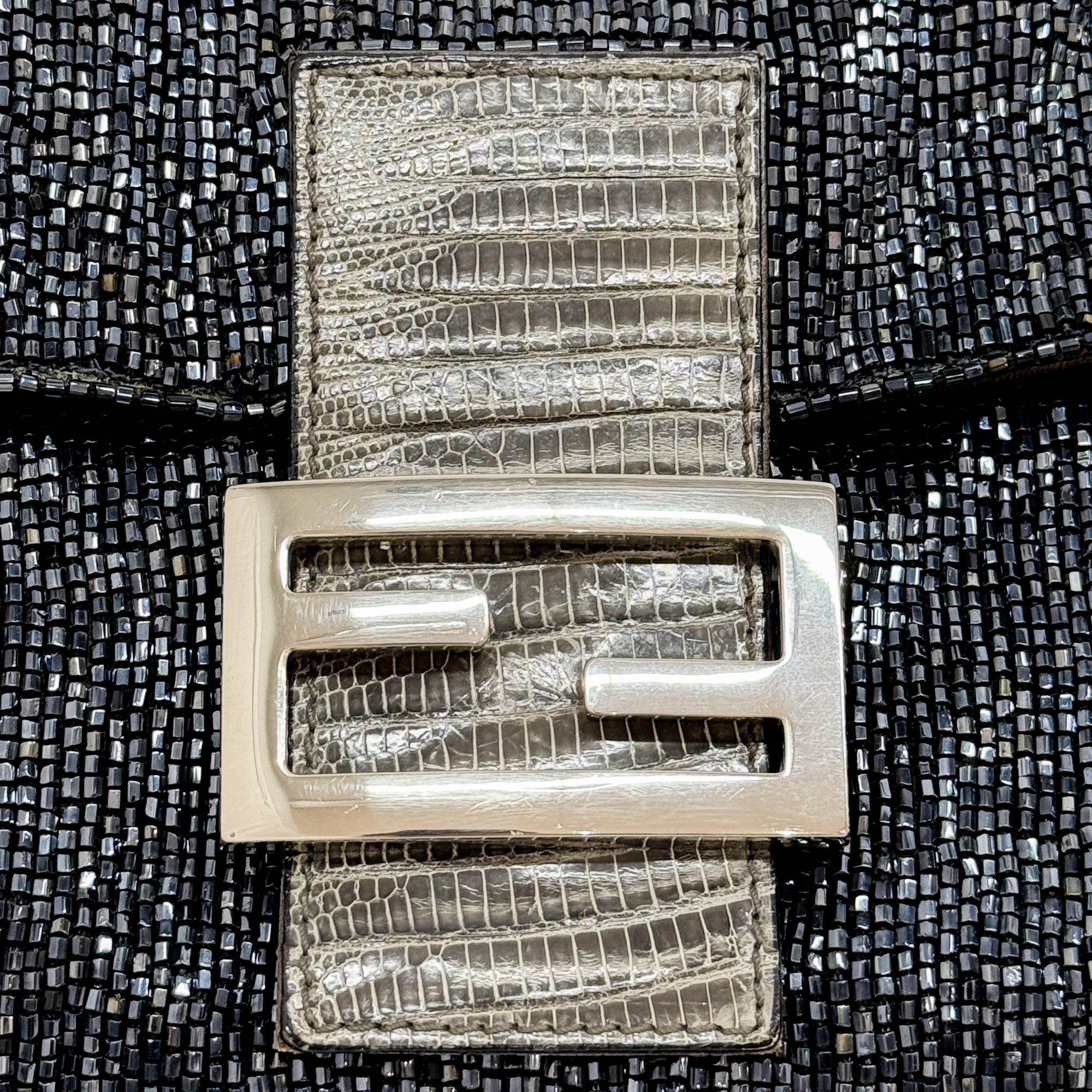 Baguette Charcoal Gray Beads Shoulder Bag