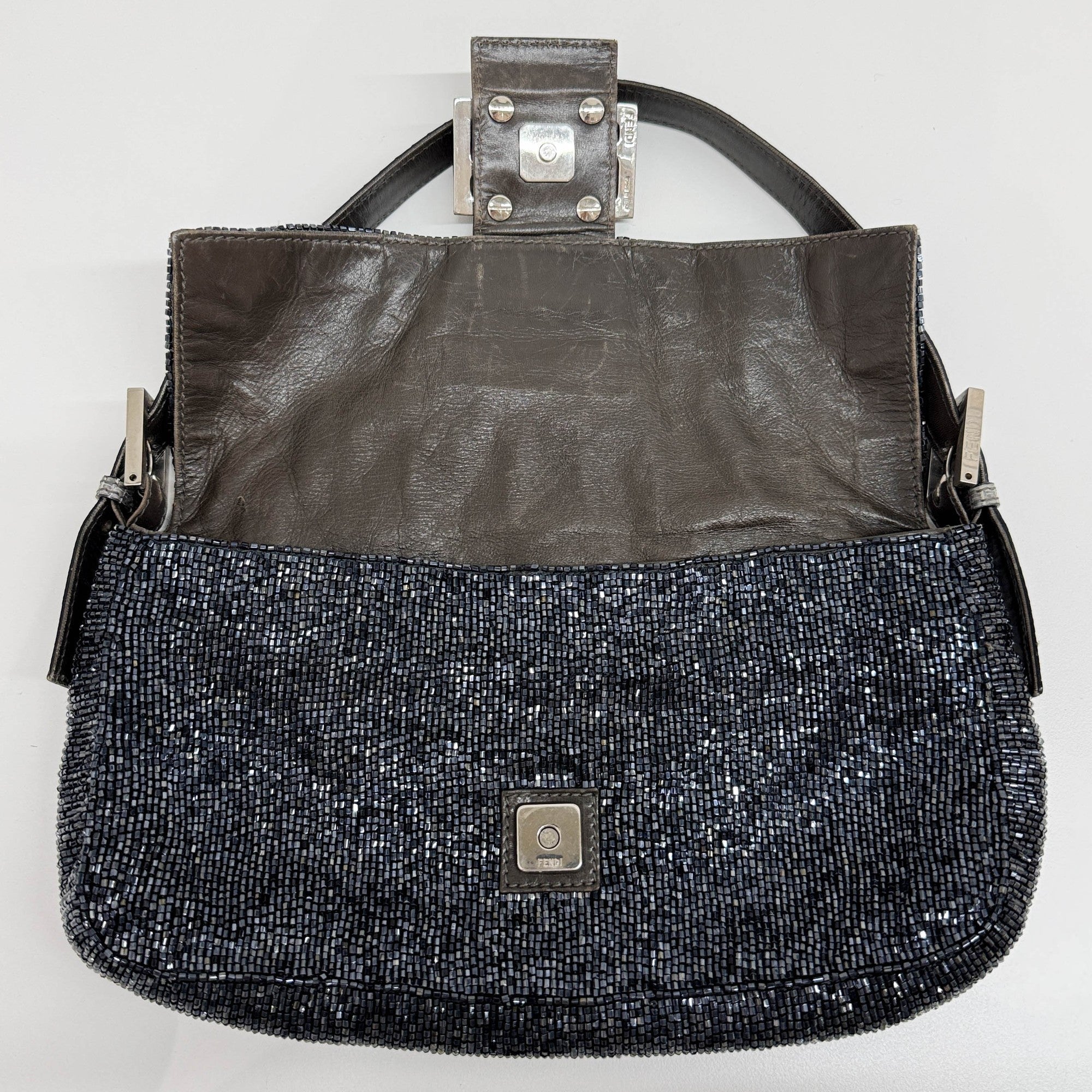 Baguette Charcoal Gray Beads Shoulder Bag