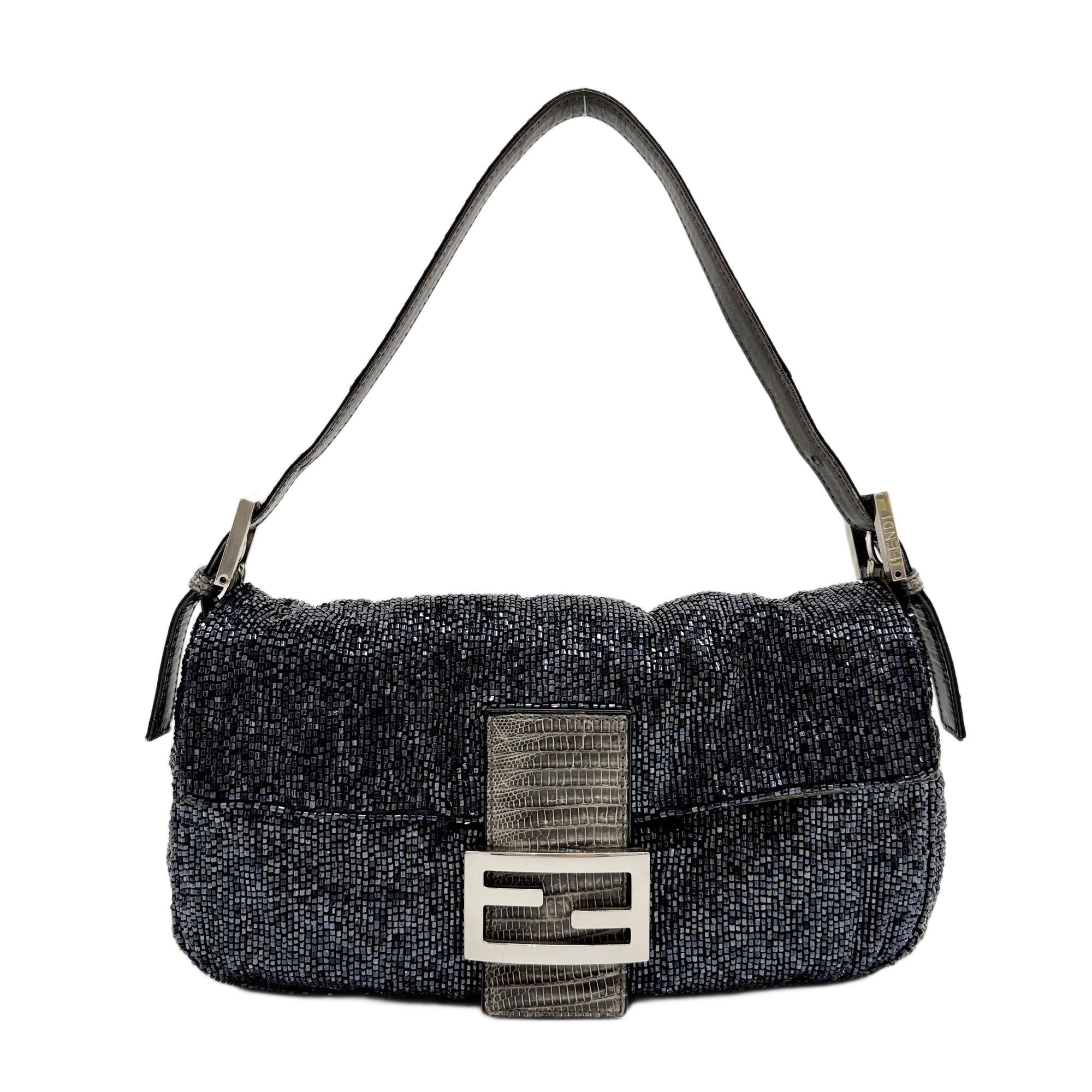 Baguette Charcoal Gray Beads Shoulder Bag