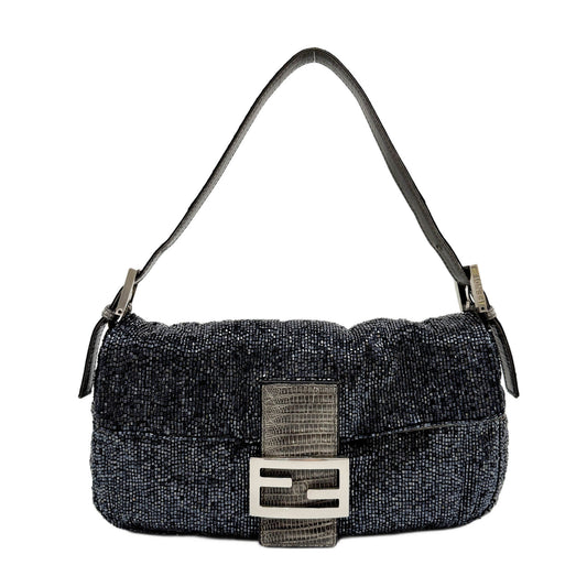 Baguette Charcoal Gray Beads Shoulder Bag
