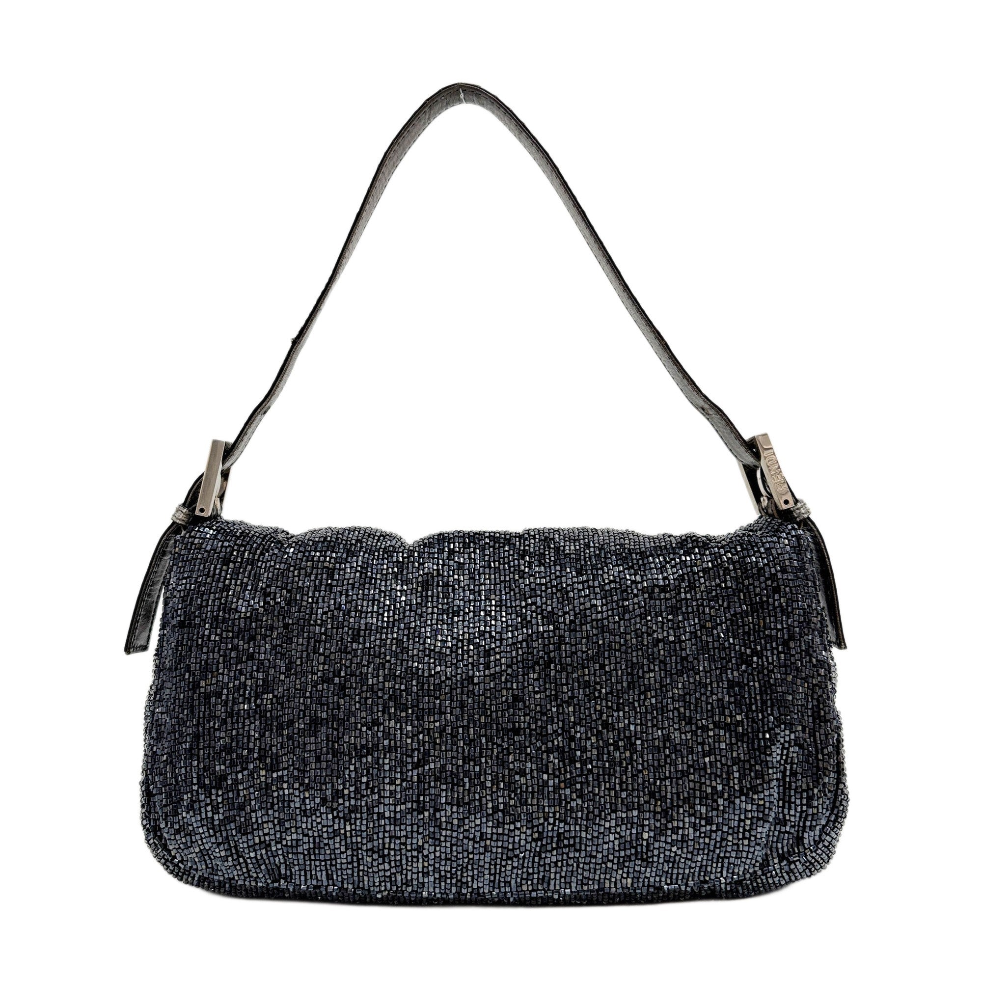 Baguette Charcoal Gray Beads Shoulder Bag