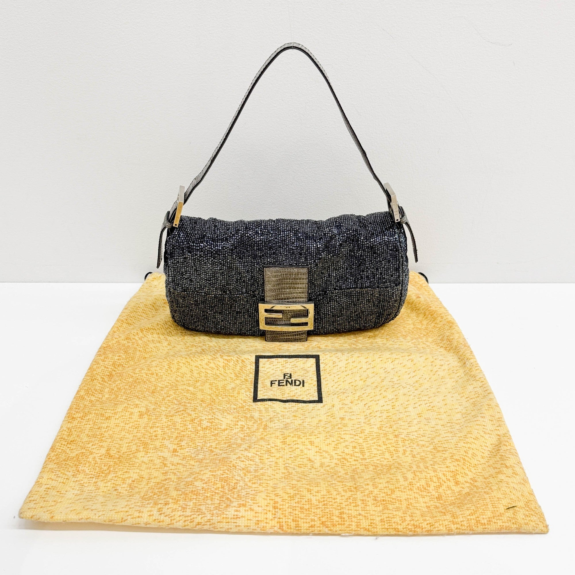 Baguette Charcoal Gray Beads Shoulder Bag