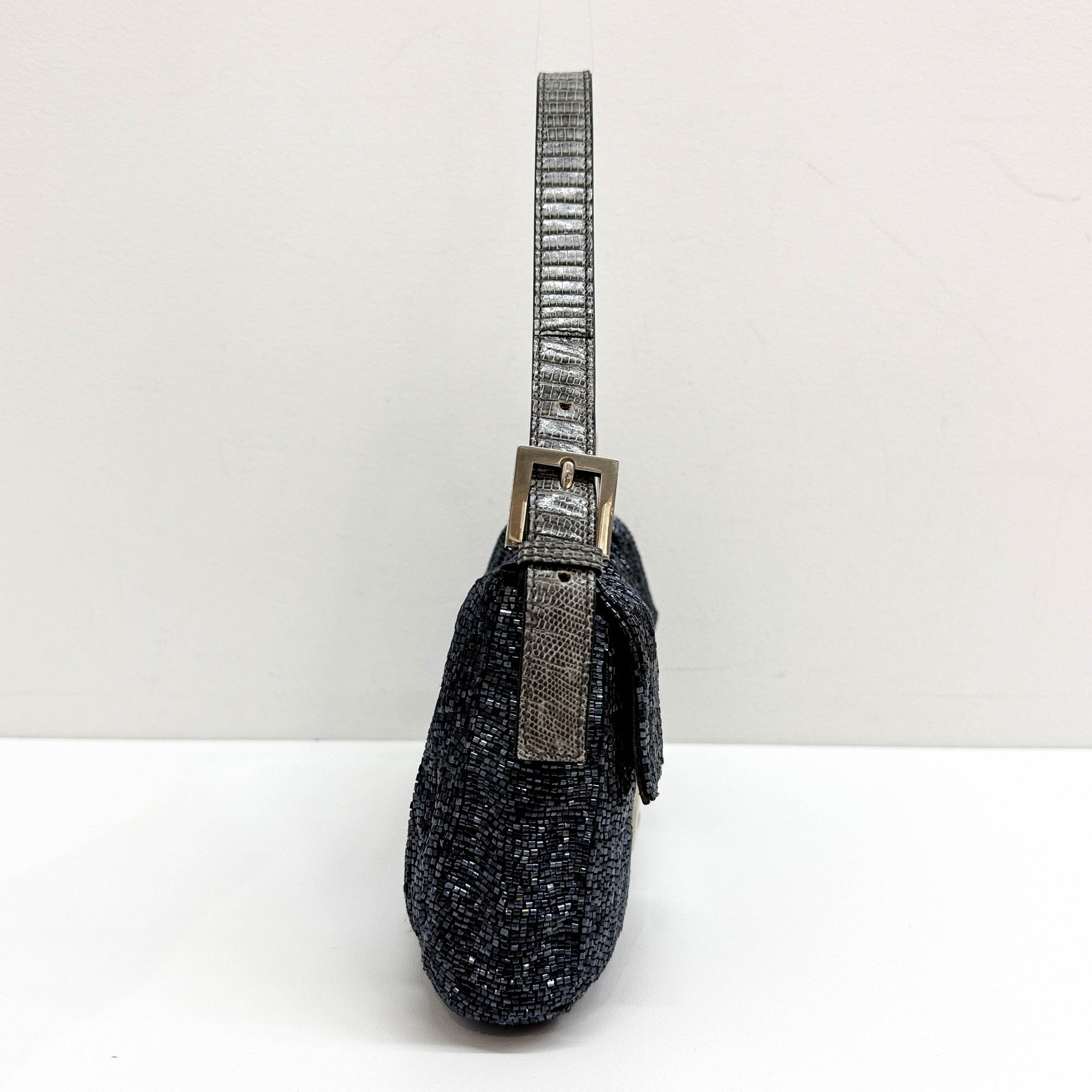 Baguette Charcoal Gray Beads Shoulder Bag