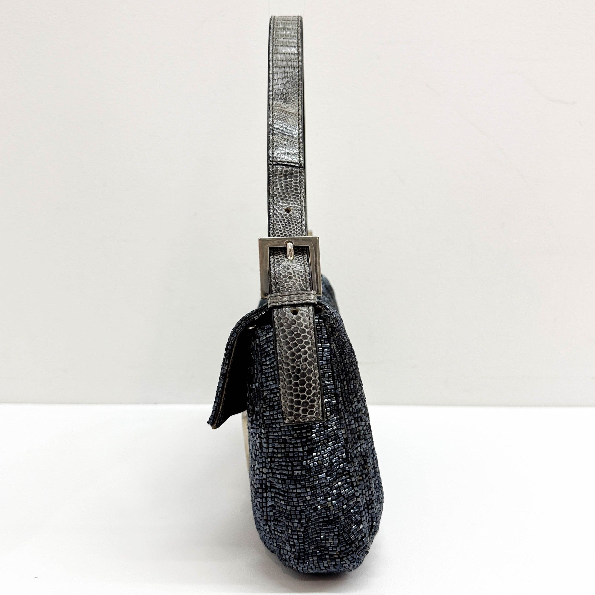 Baguette Charcoal Gray Beads Shoulder Bag