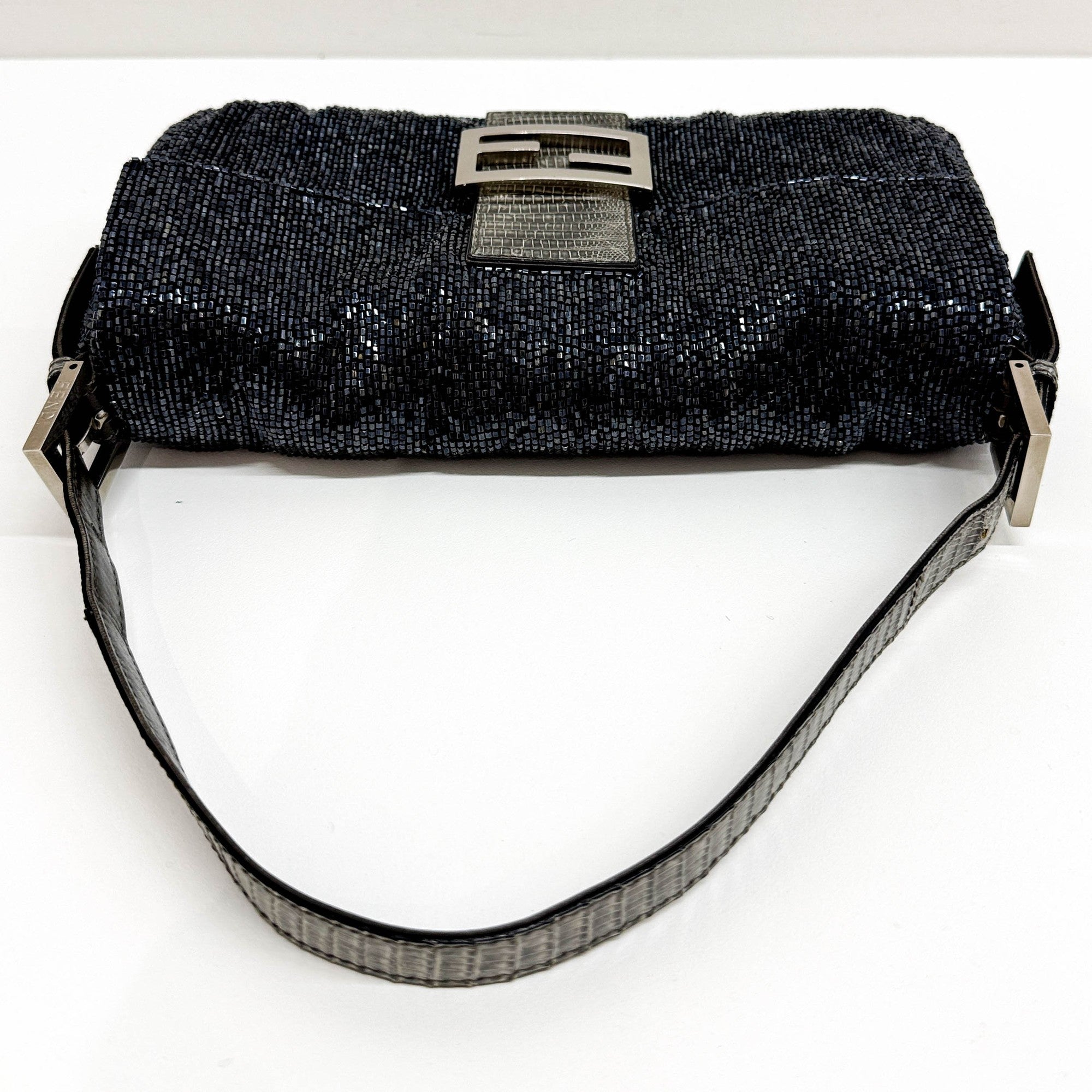 Baguette Charcoal Gray Beads Shoulder Bag