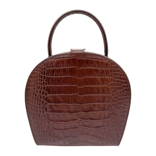 Brown Crocodile Embossed Leather Hand Bag