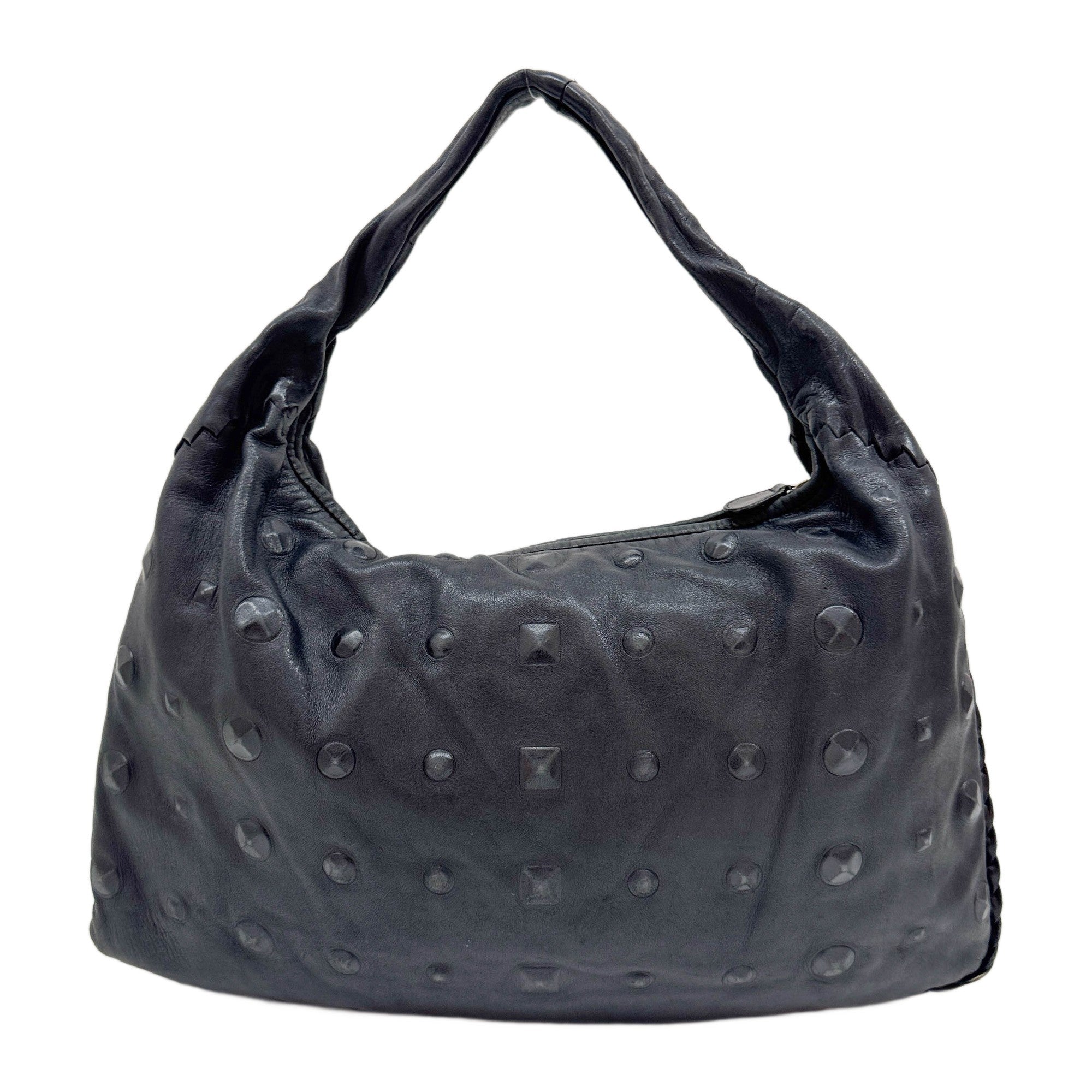 Studded Black Leather Hobo Bag