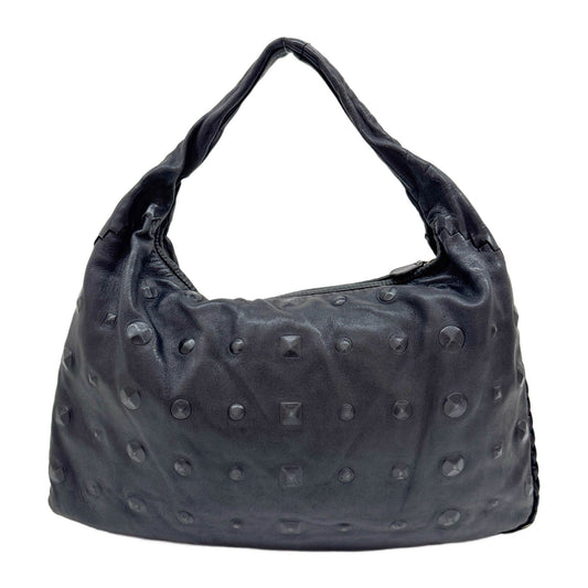 Studded Black Leather Hobo Bag