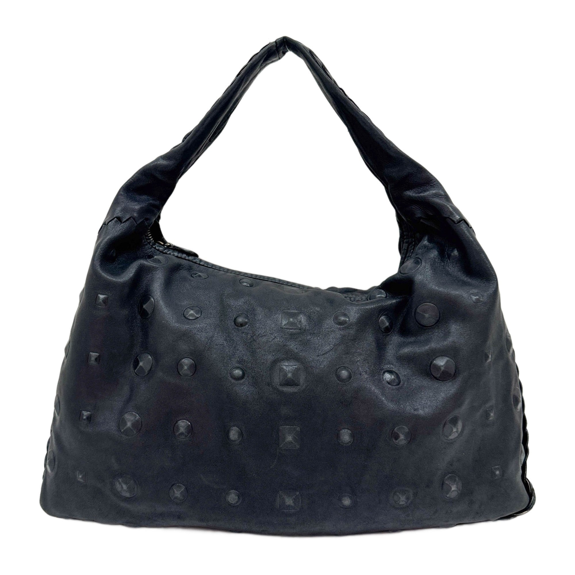 Studded Black Leather Hobo Bag