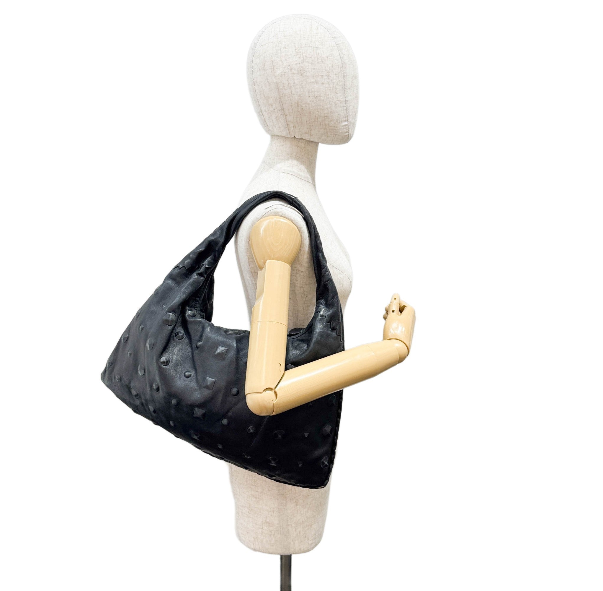 Studded Black Leather Hobo Bag