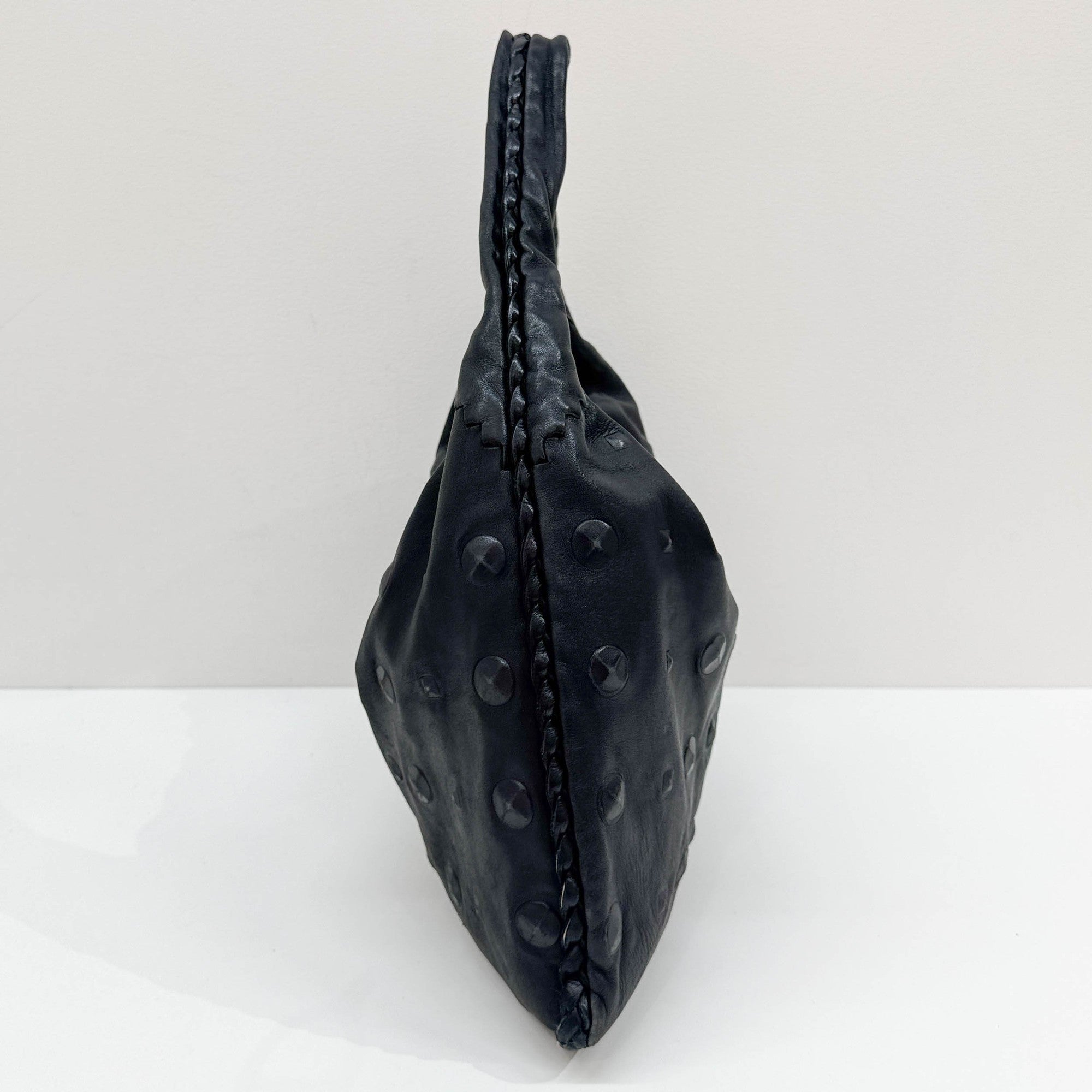 Studded Black Leather Hobo Bag