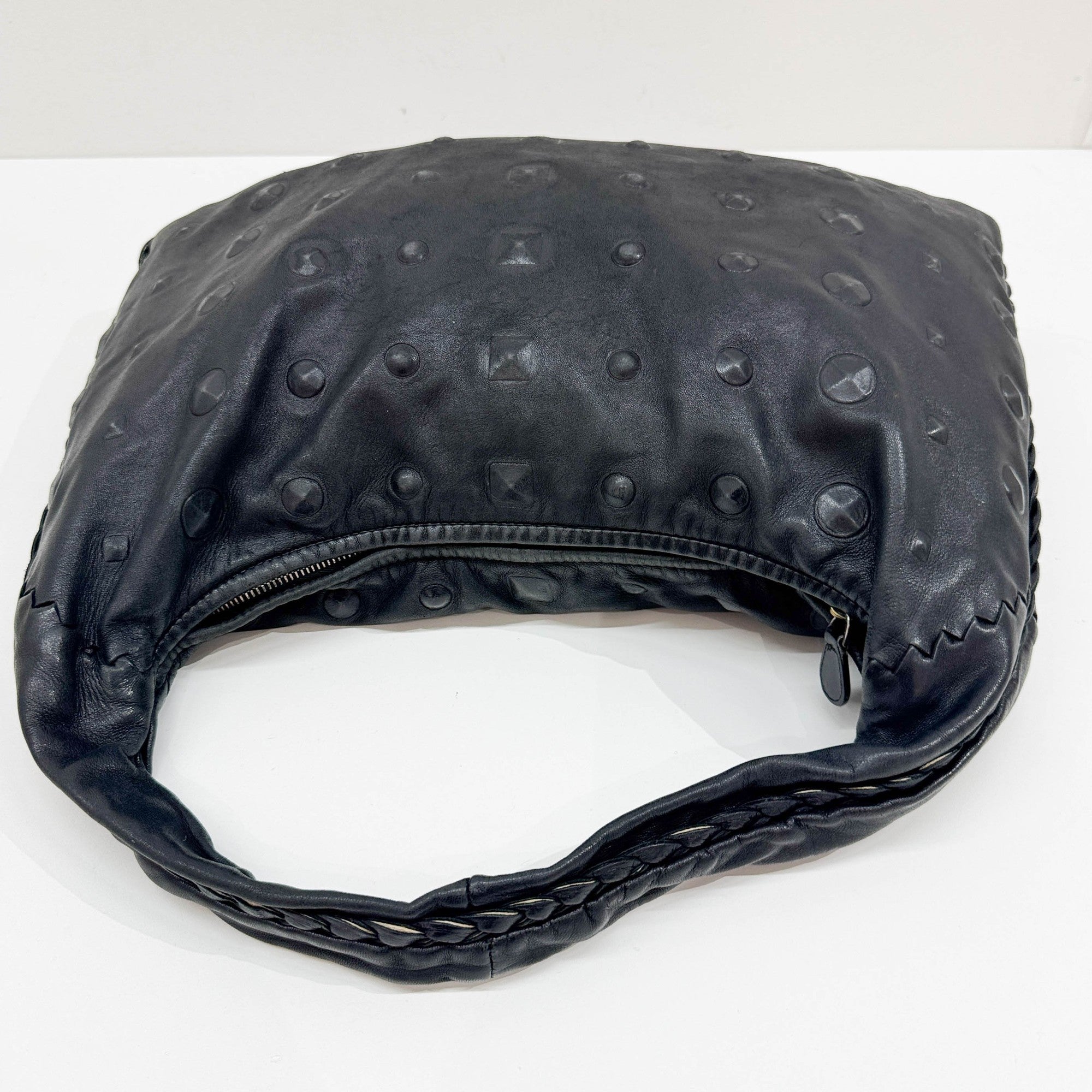 Studded Black Leather Hobo Bag