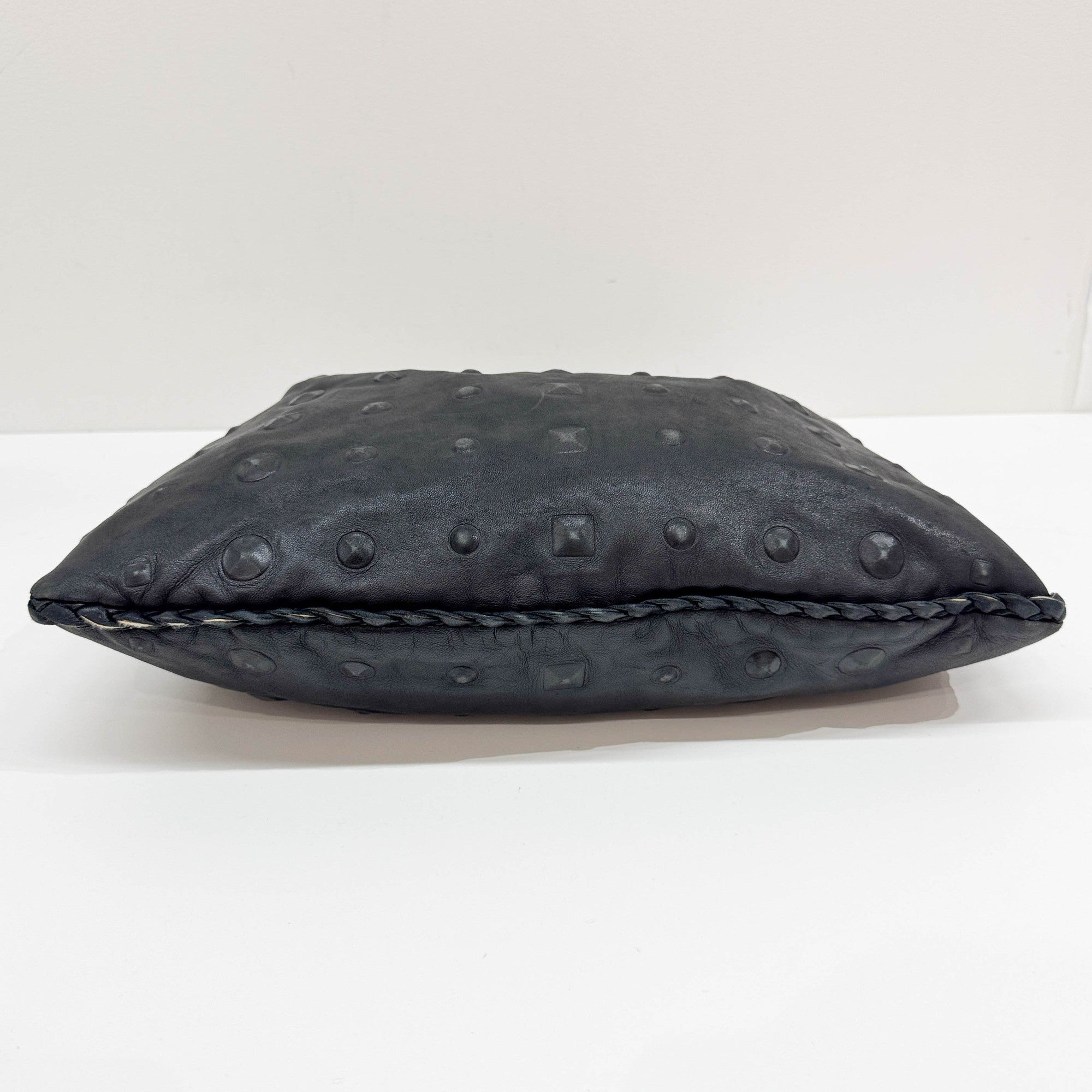 Studded Black Leather Hobo Bag