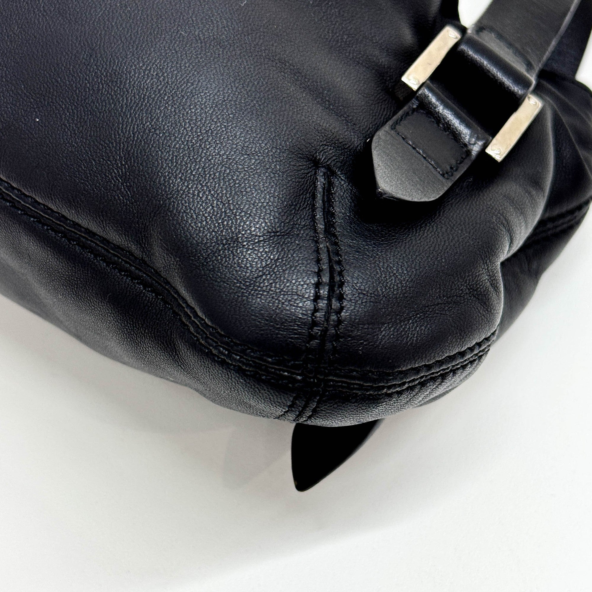 Anagram Black Leather Shoulder Bag