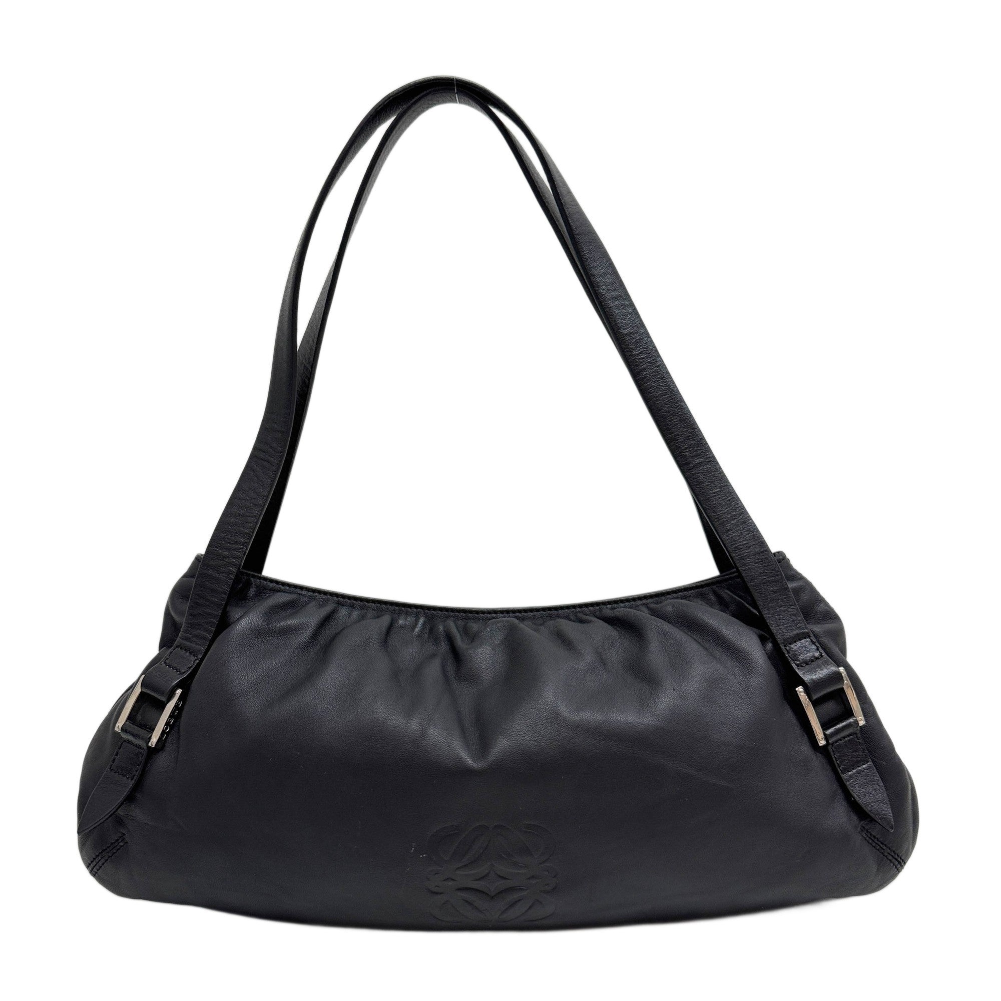 Anagram Black Leather Shoulder Bag