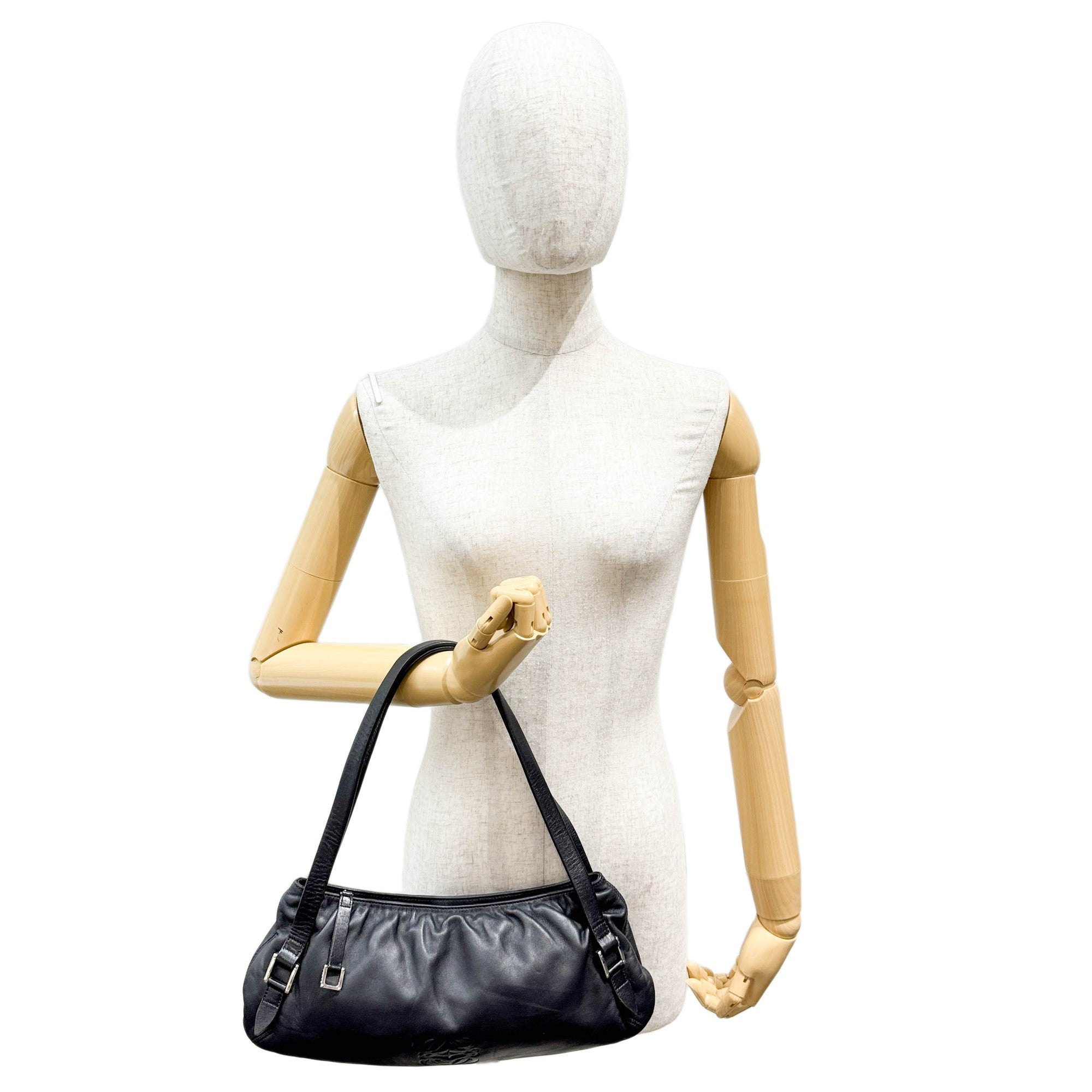 Anagram Black Leather Shoulder Bag