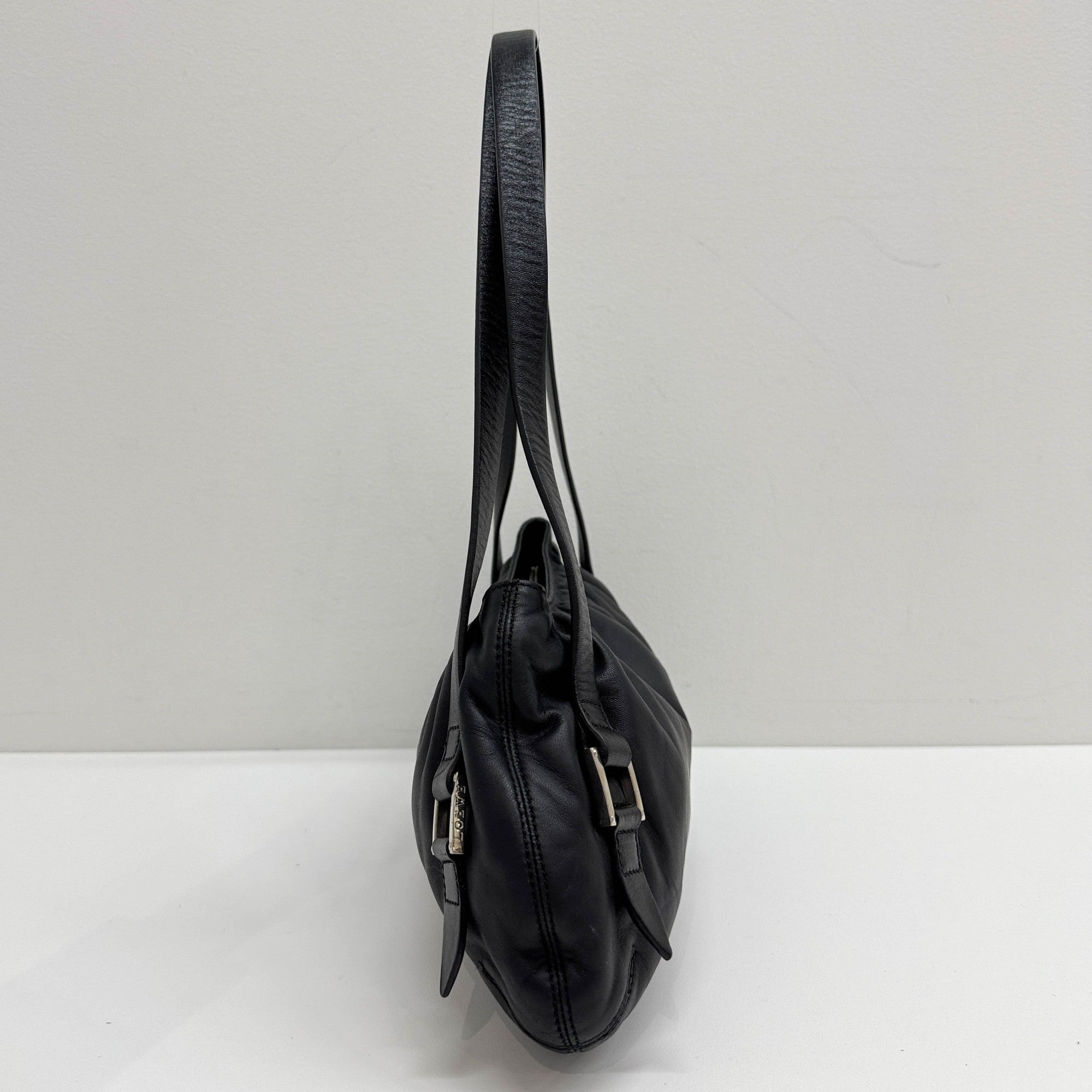 Anagram Black Leather Shoulder Bag