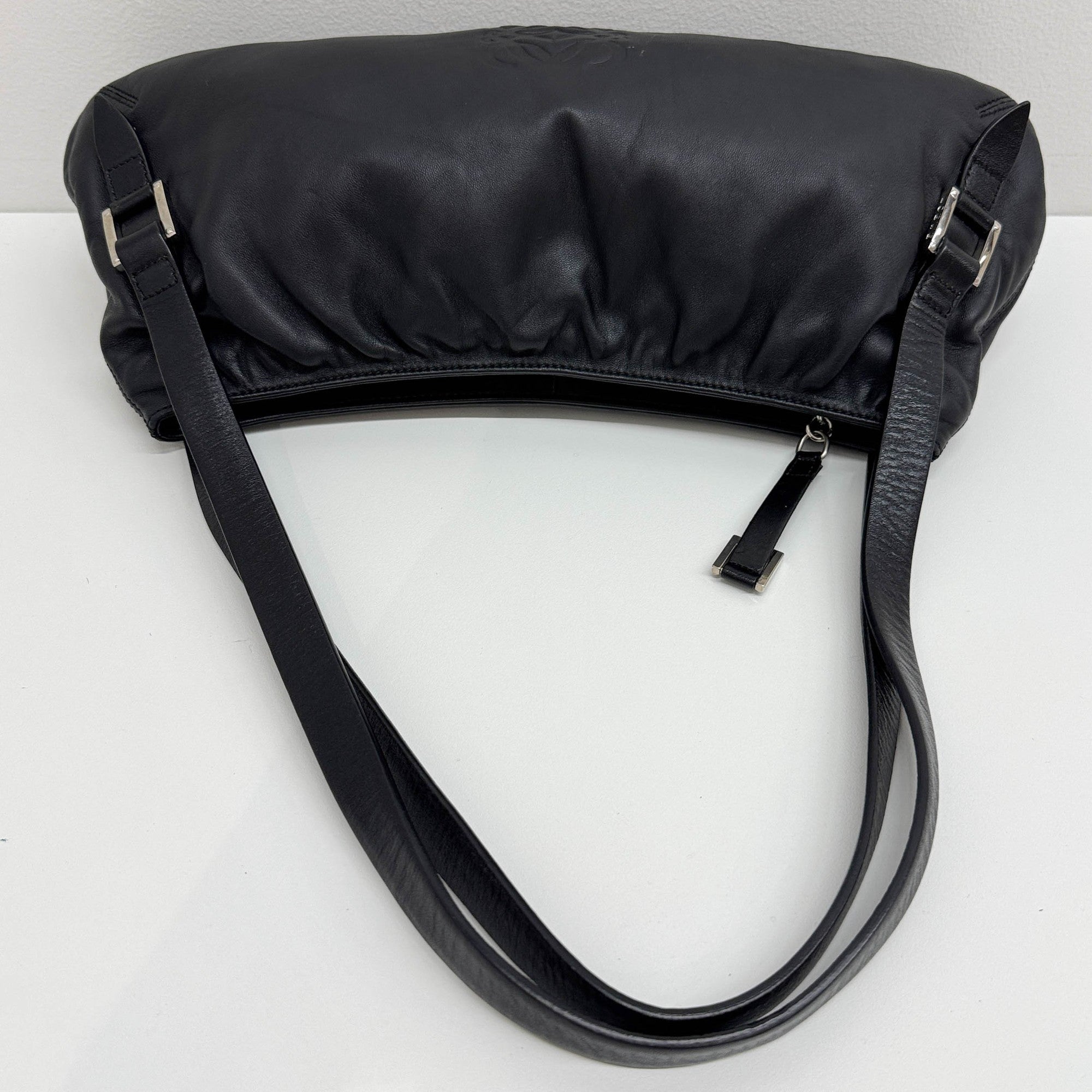 Anagram Black Leather Shoulder Bag