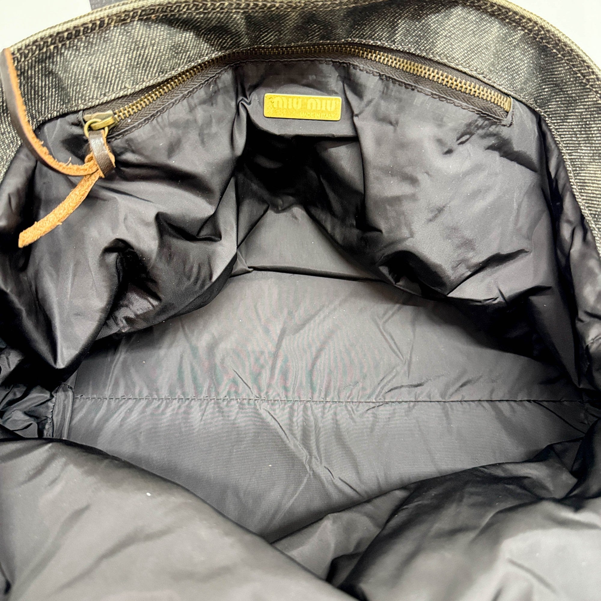 Denim Trim Brown Cow Print Pony Hair Tote Bag