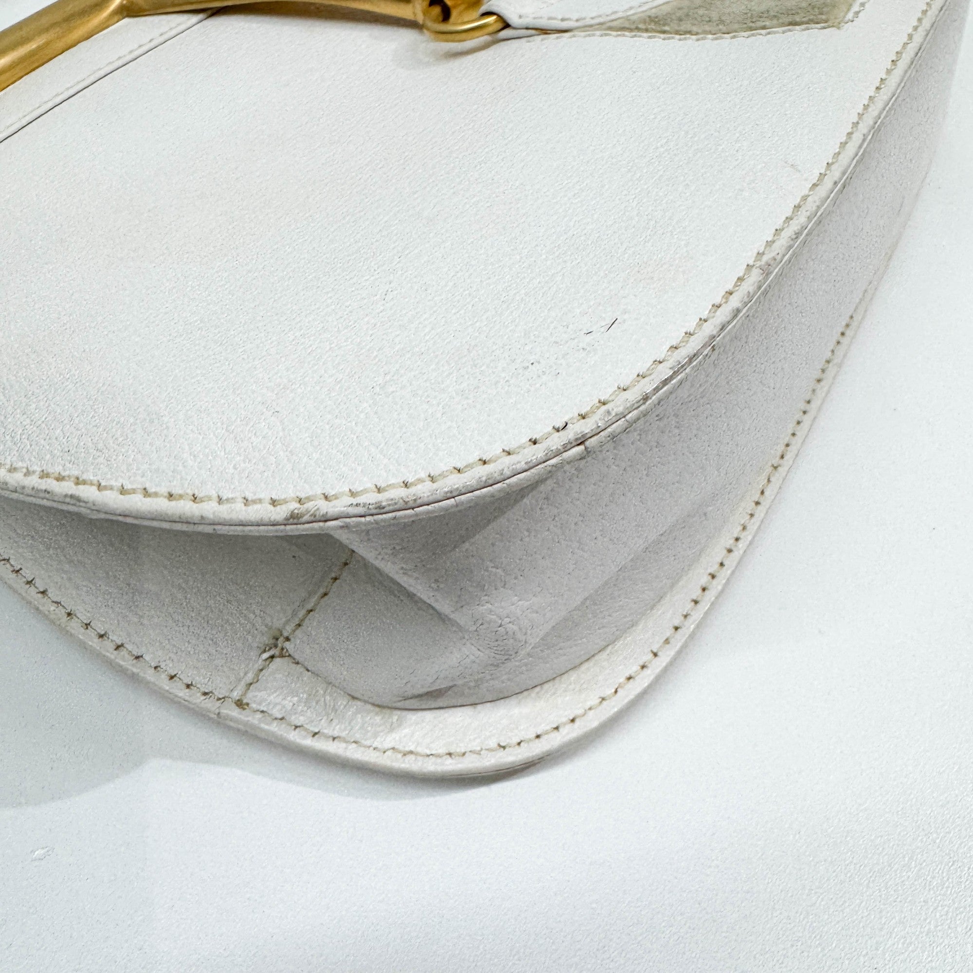 Softbit Gold Trim White Leather Hand Bag
