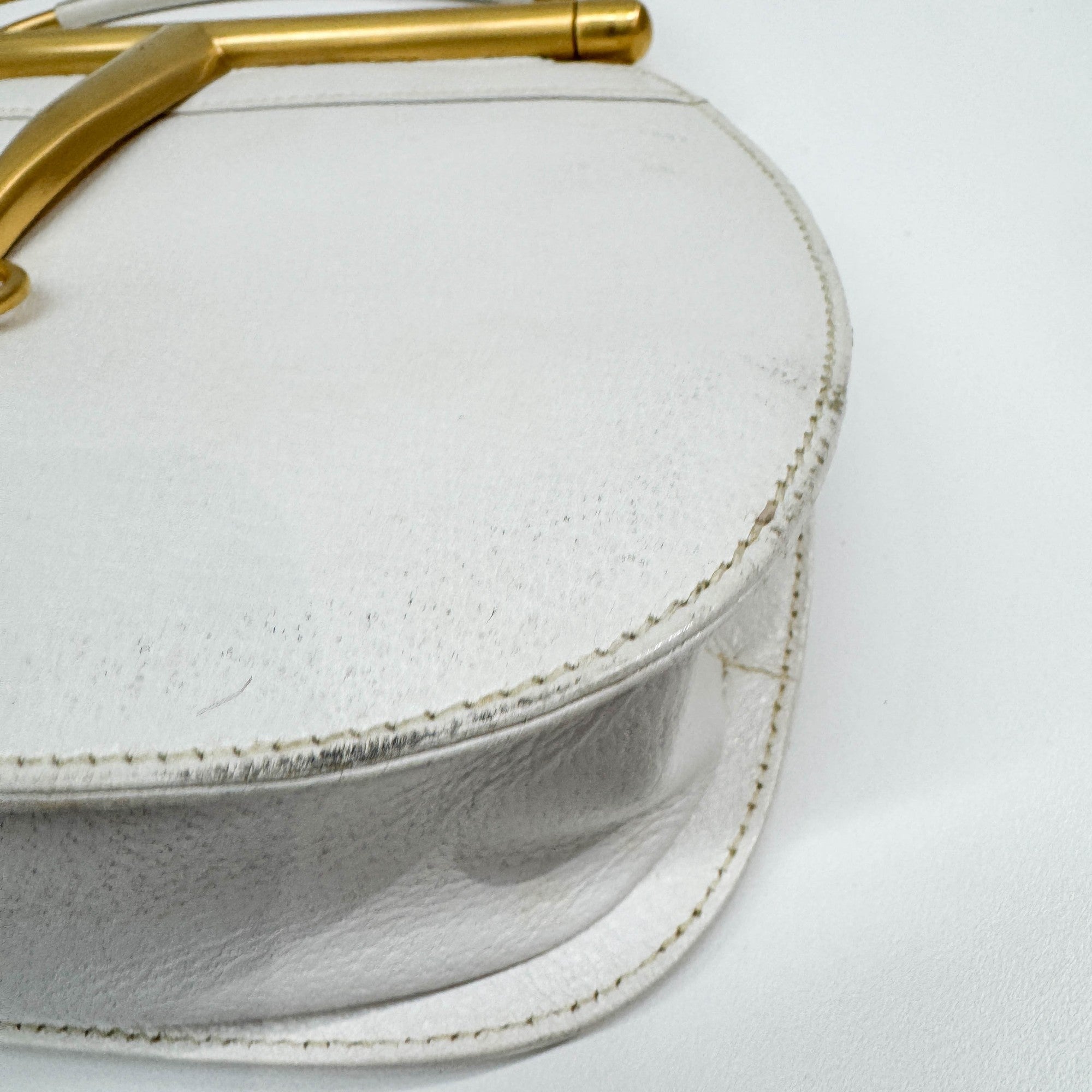 Softbit Gold Trim White Leather Hand Bag