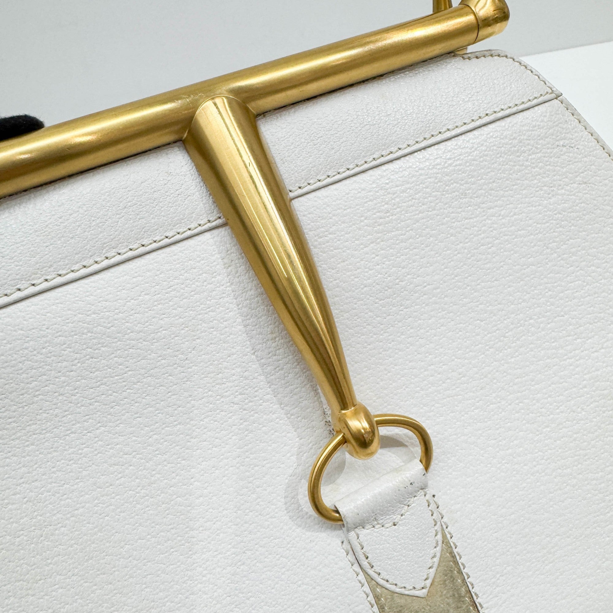 Softbit Gold Trim White Leather Hand Bag
