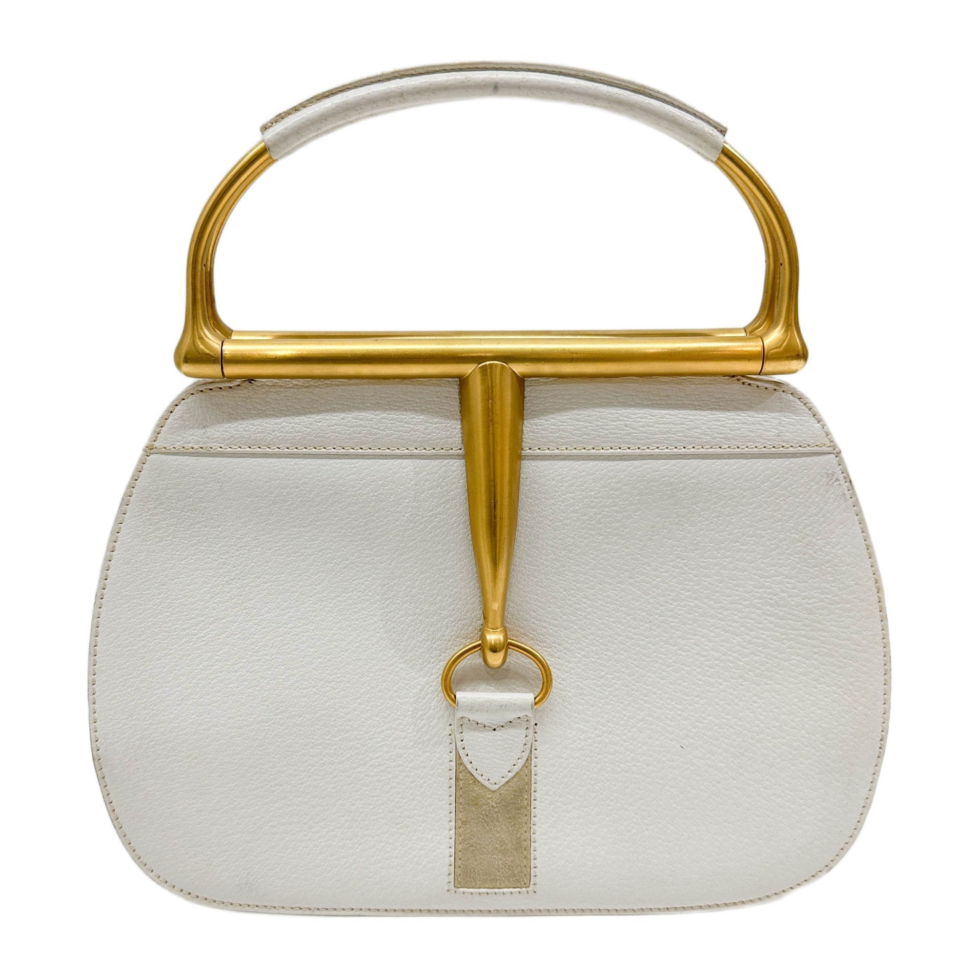 Softbit Gold Trim White Leather Hand Bag