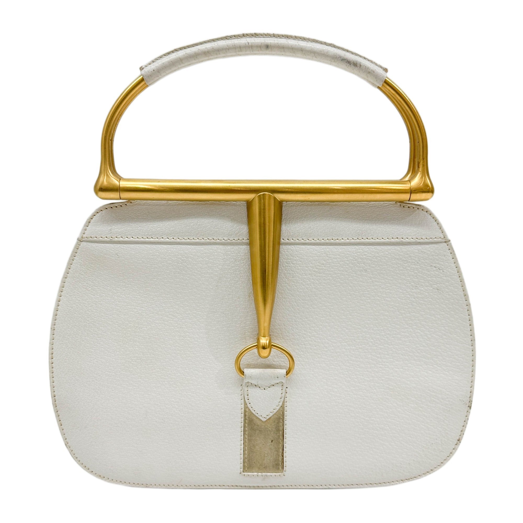 Softbit Gold Trim White Leather Hand Bag