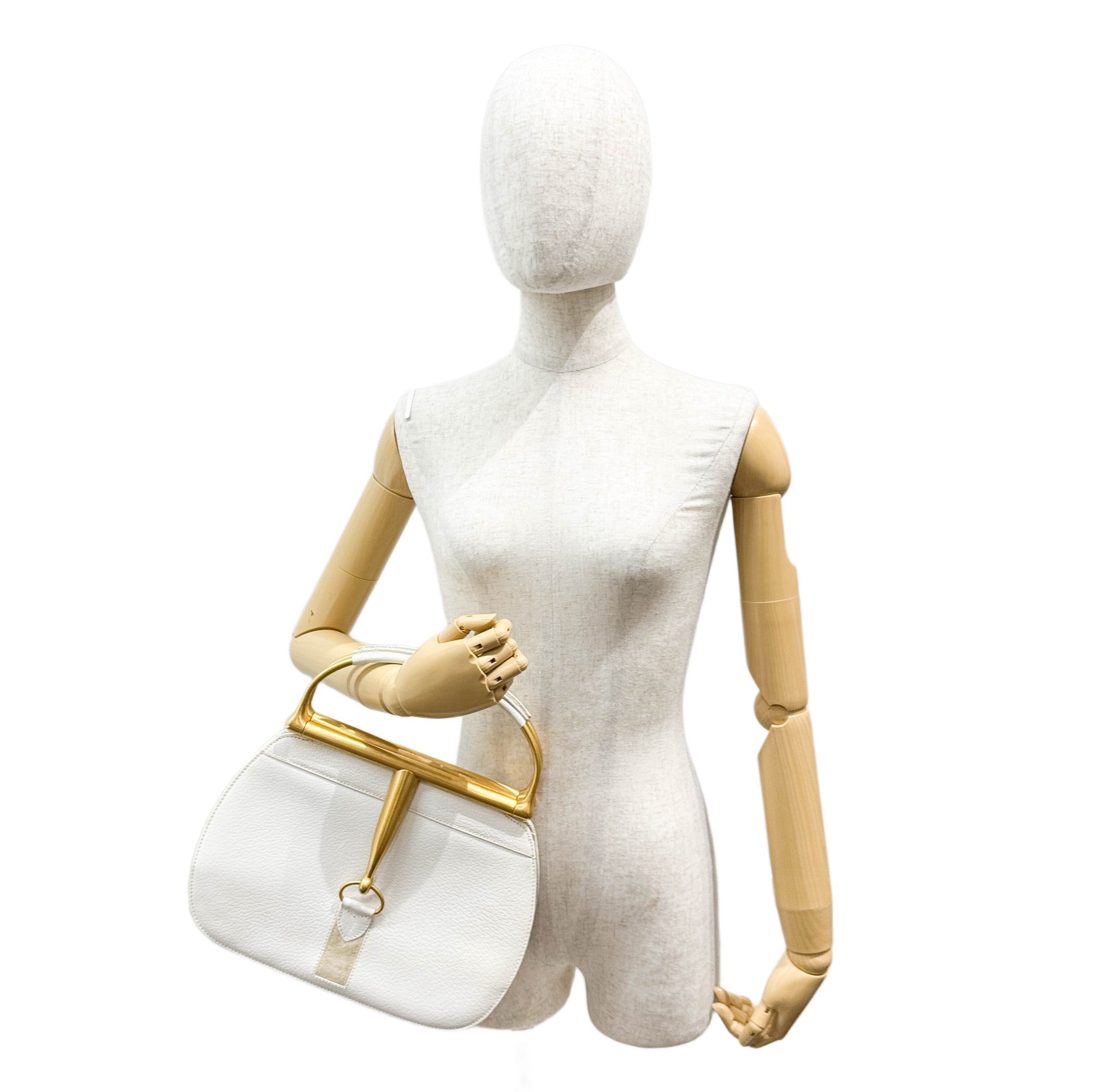 Softbit Gold Trim White Leather Hand Bag