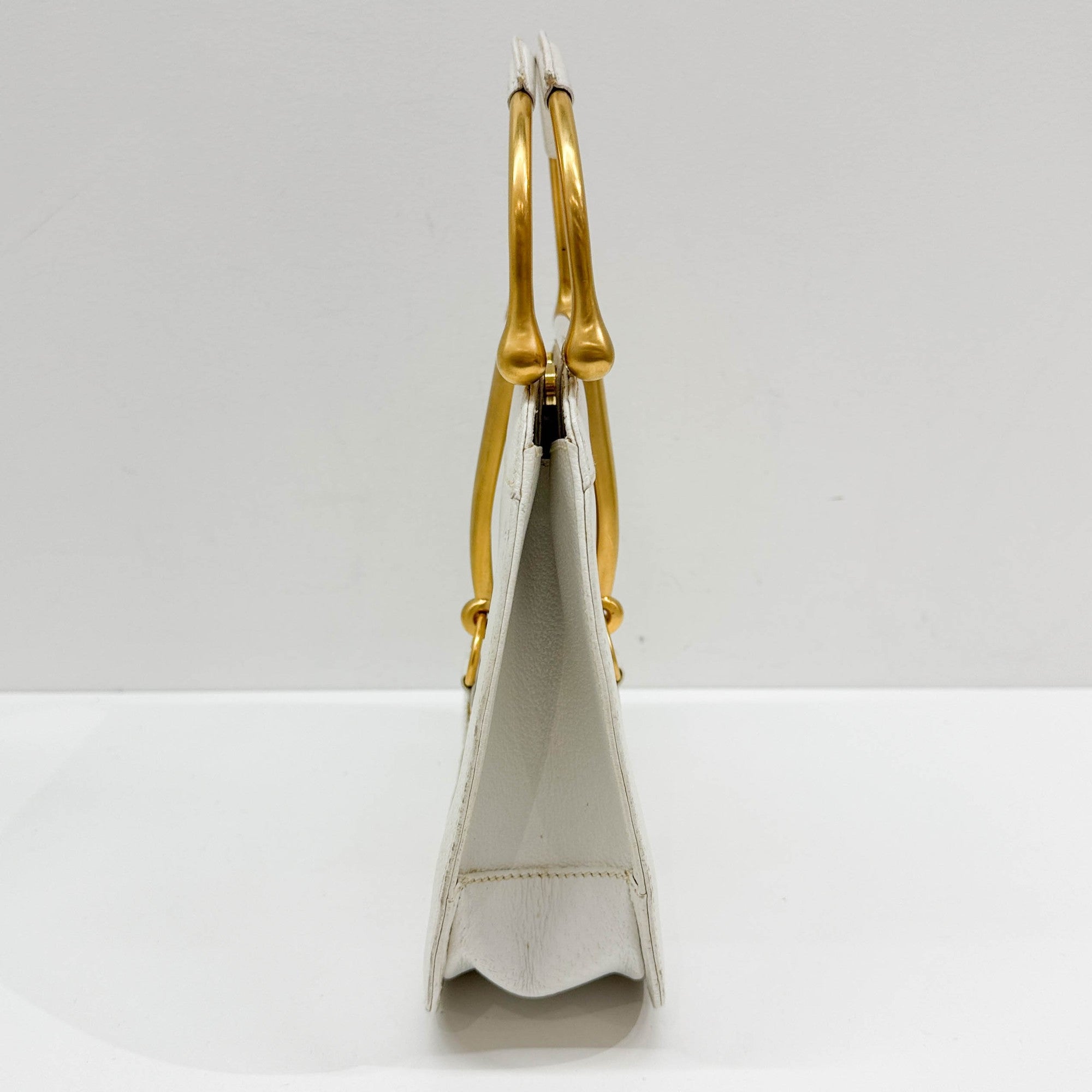 Softbit Gold Trim White Leather Hand Bag