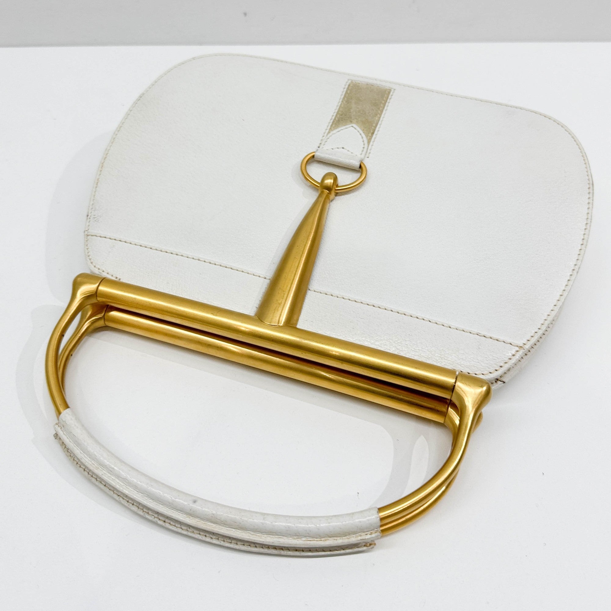 Softbit Gold Trim White Leather Hand Bag