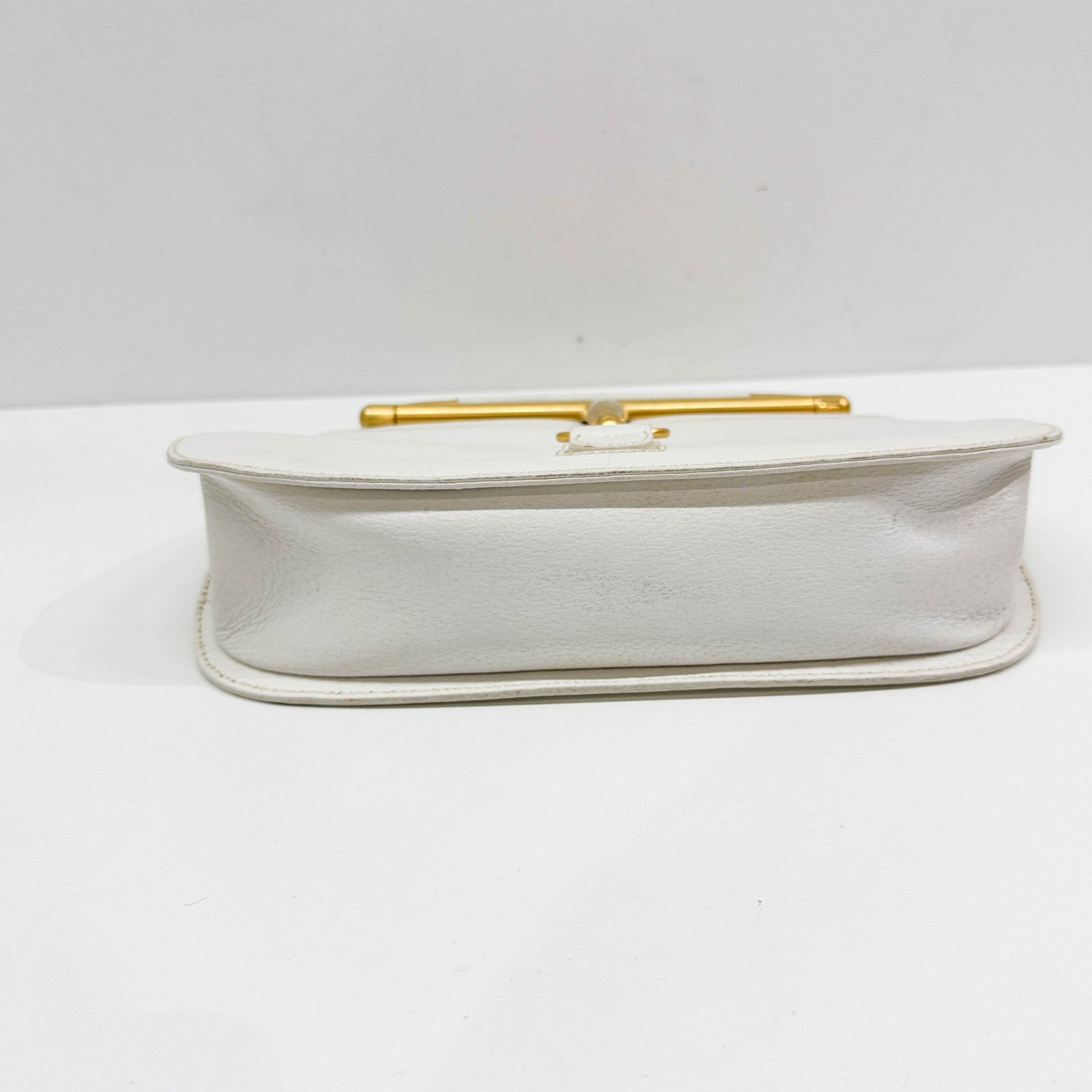 Softbit Gold Trim White Leather Hand Bag