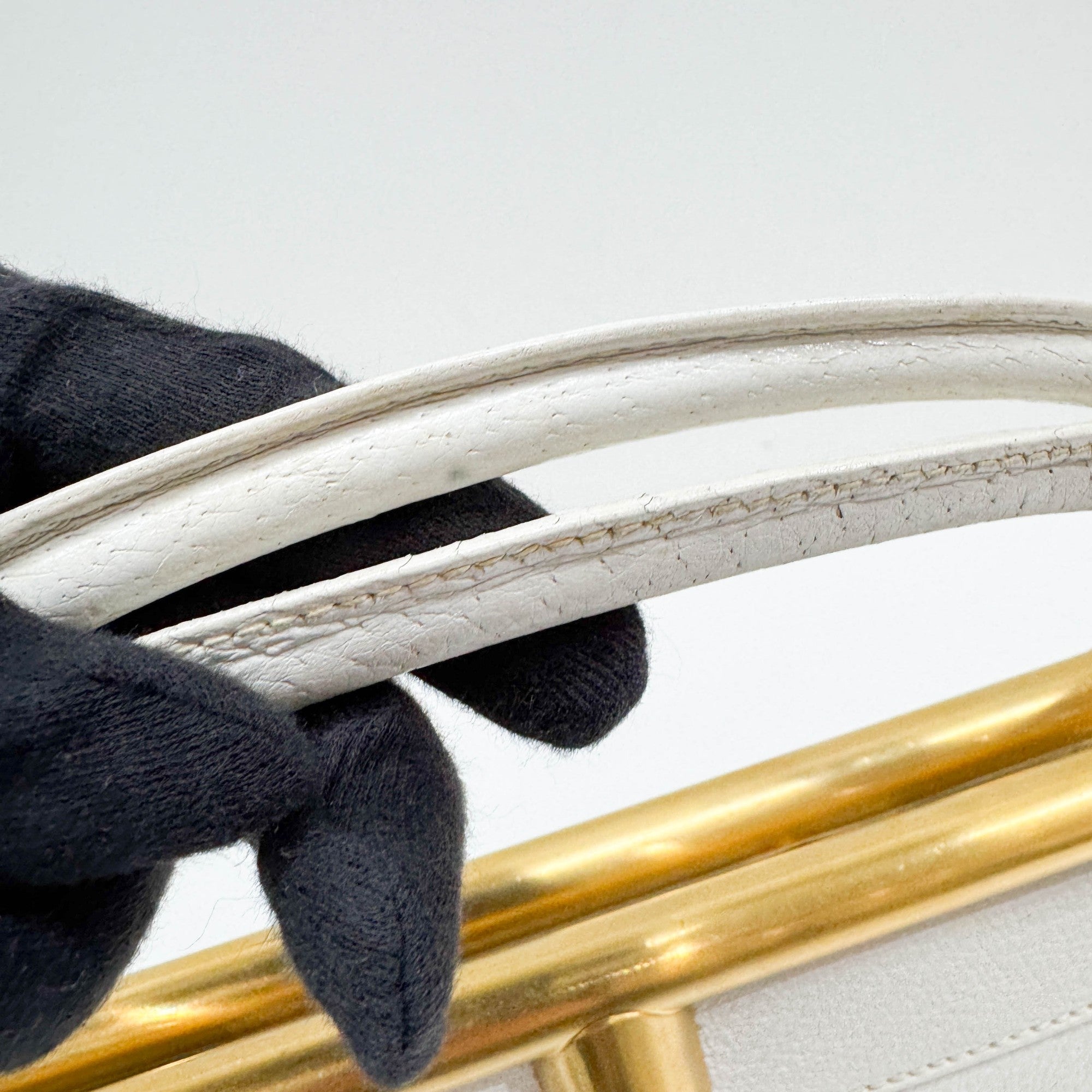 Softbit Gold Trim White Leather Hand Bag