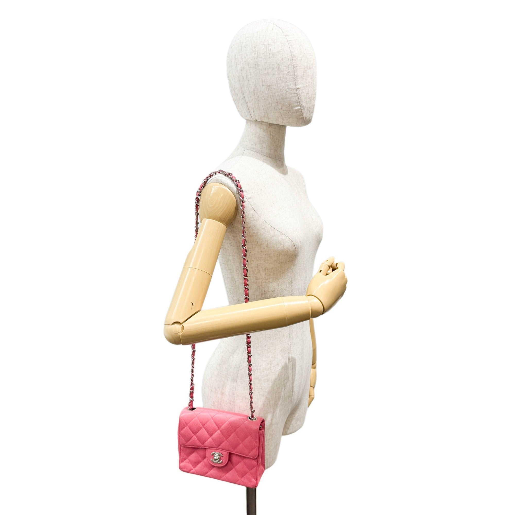 Mini Classic Flap Matelasse Pink Leather Shoulder Bag