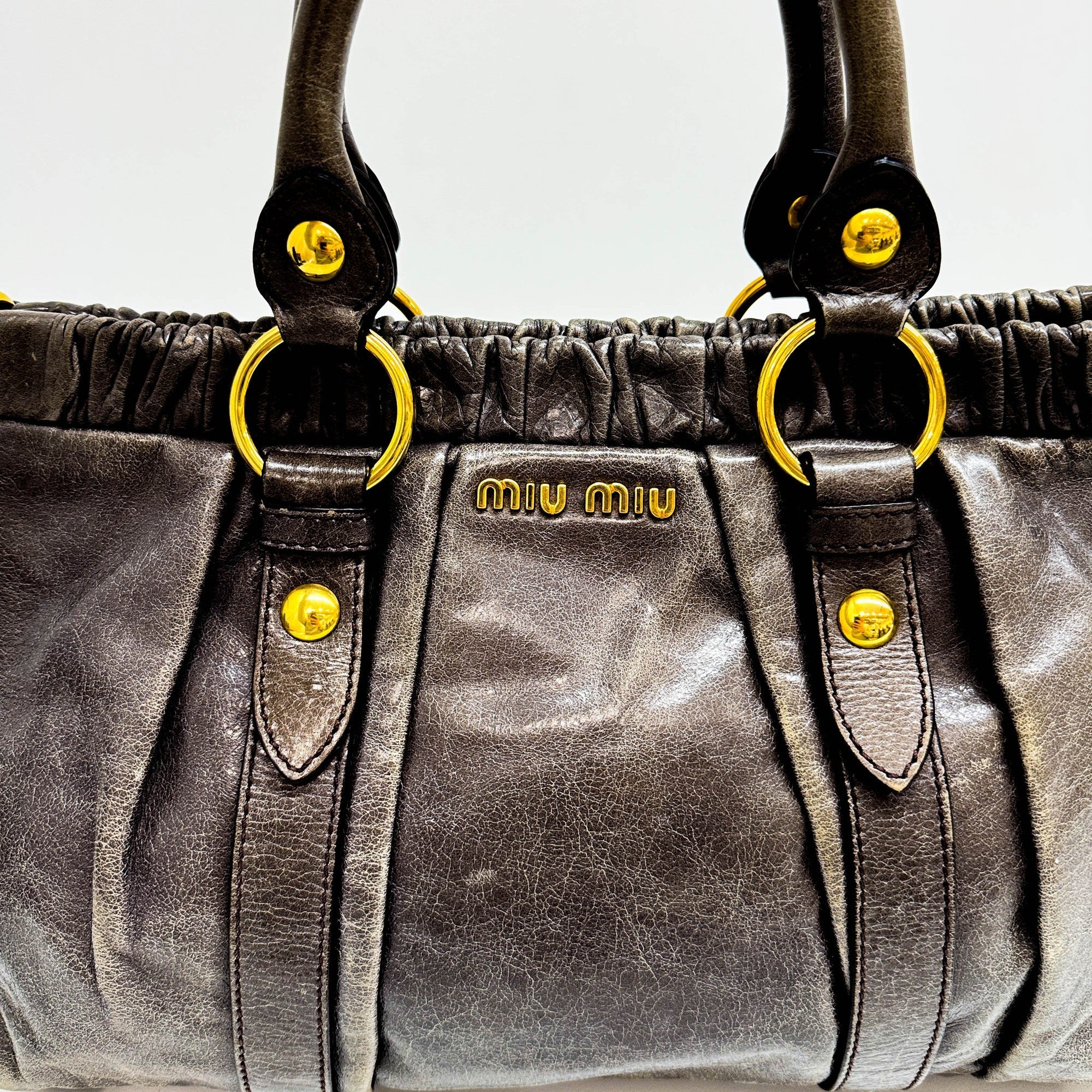 Vitello Gray Leather Two Way Bag