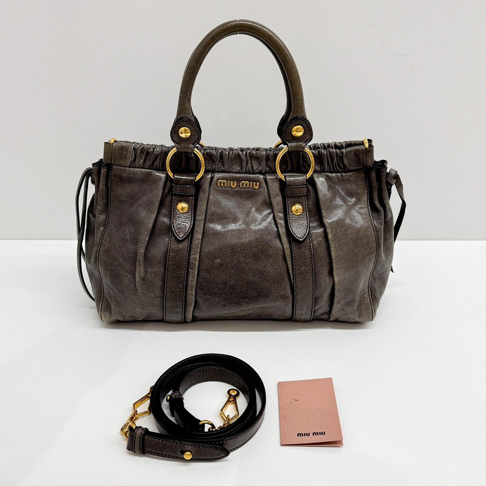 Vitello Gray Leather Two Way Bag