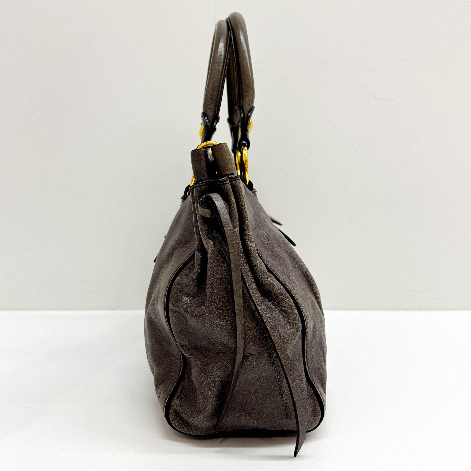 Vitello Gray Leather Two Way Bag
