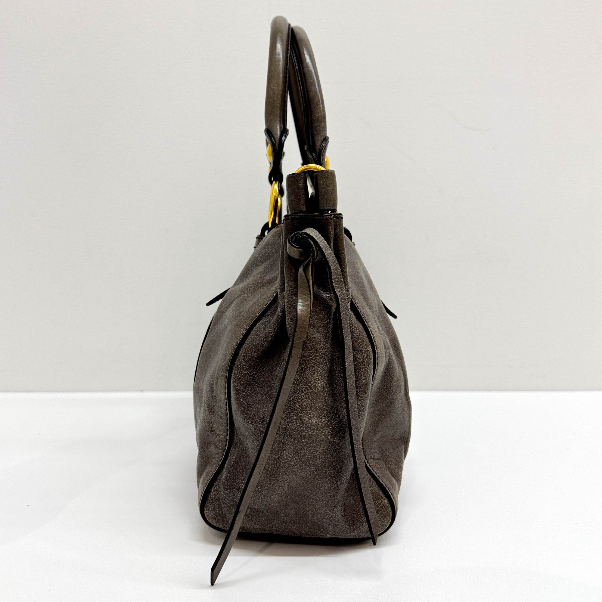 Vitello Gray Leather Two Way Bag