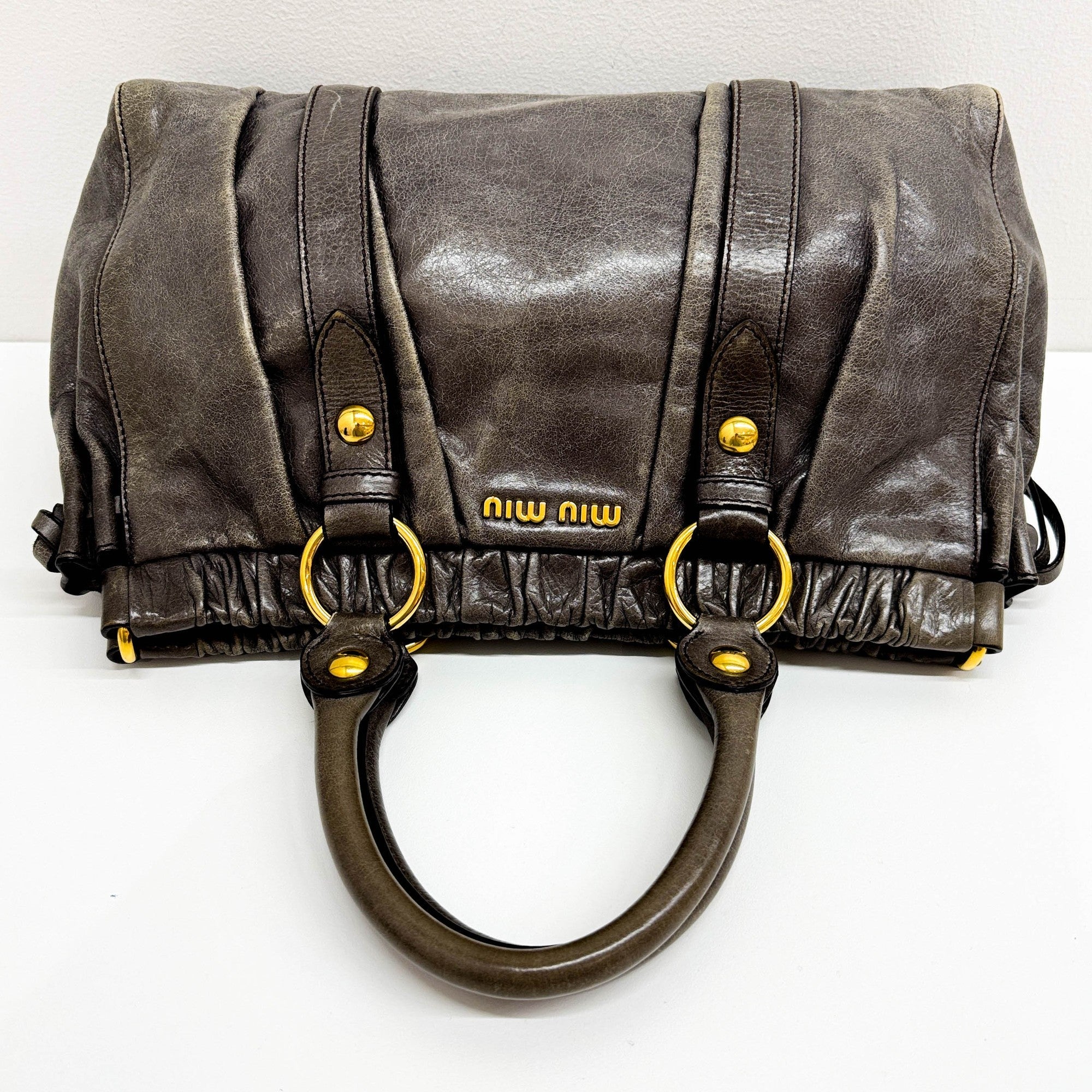 Vitello Gray Leather Two Way Bag