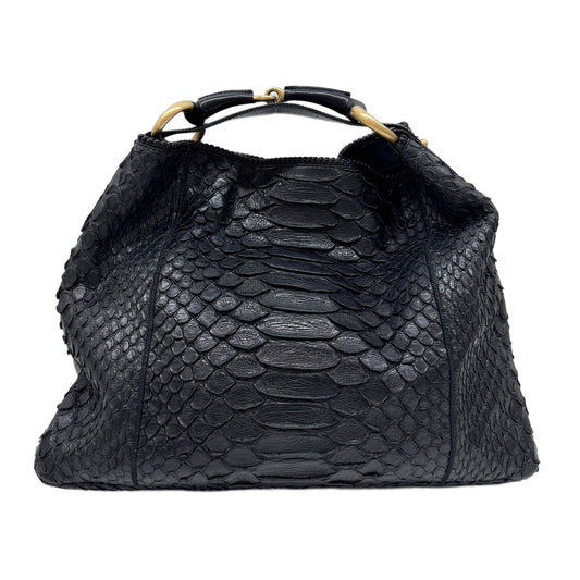 Horsebit Black Python Embossed Leather Hobo Bag