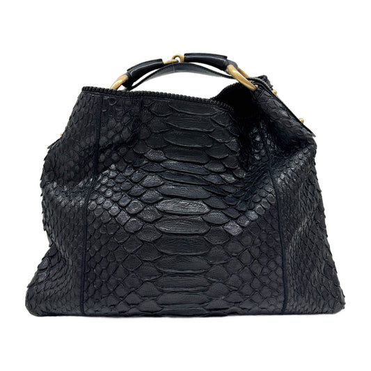 Horsebit Black Python Embossed Leather Hobo Bag