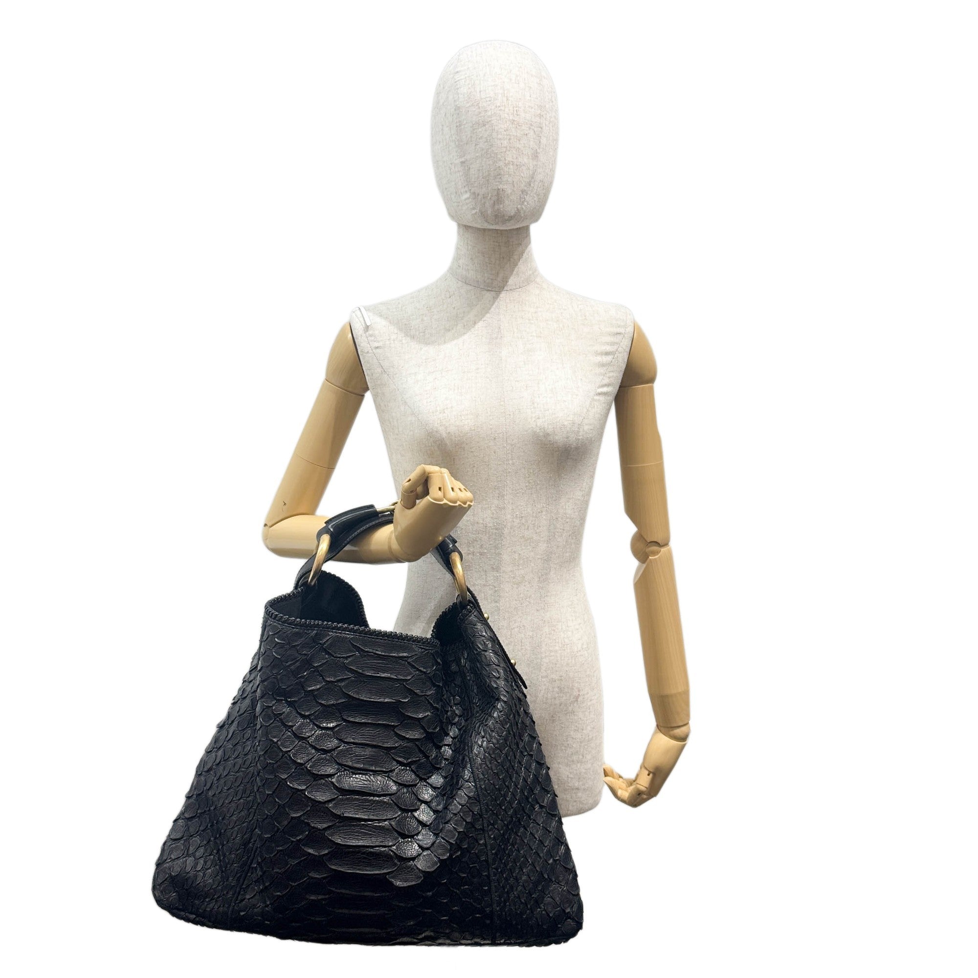 Horsebit Black Python Embossed Leather Hobo Bag