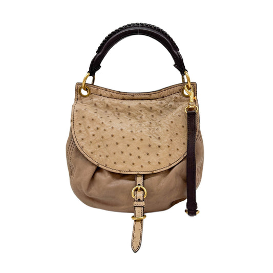 Beige Ostrich Embossed Leather Two Way Bag