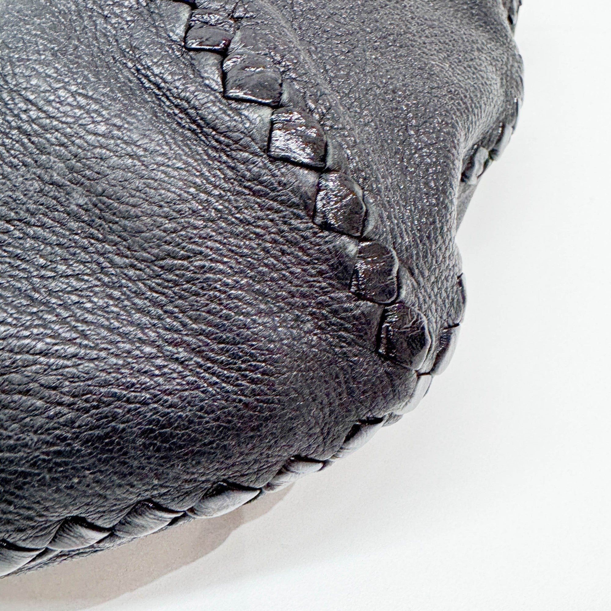 Baseball Cervo Black Leather Hobo Bag